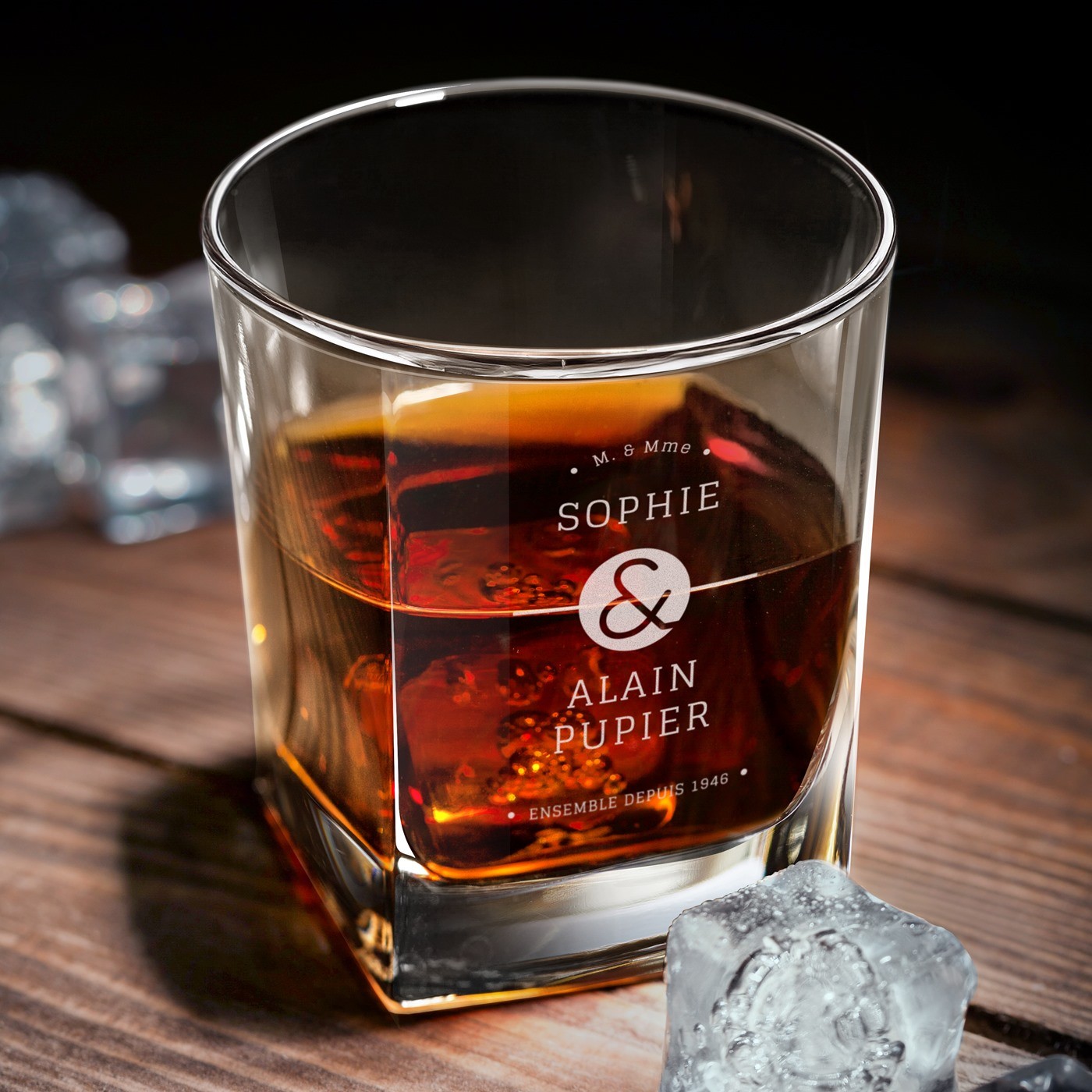 Set de decantador de whisky Murrano con grabado para pareja