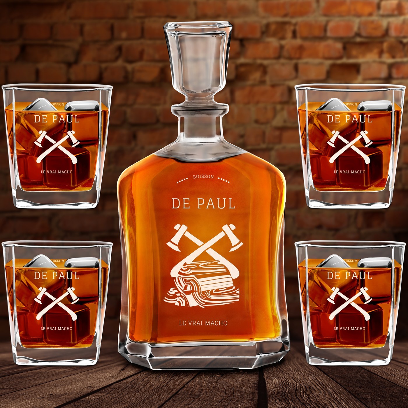 Murrano Whisky Decanter Set with 4 Glasses and Engraving for Men