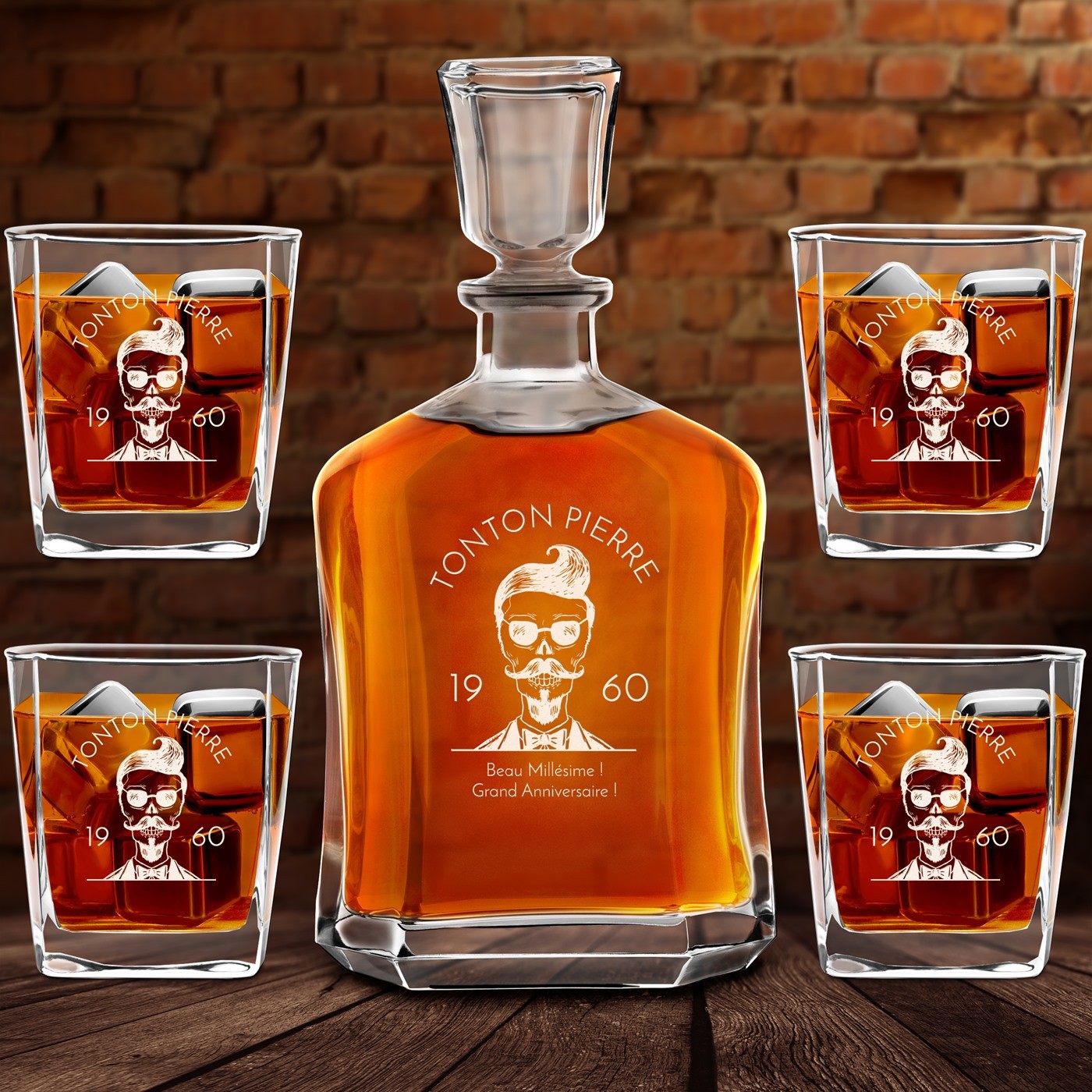Set Murrano de whisky con jarra grabada y vasos