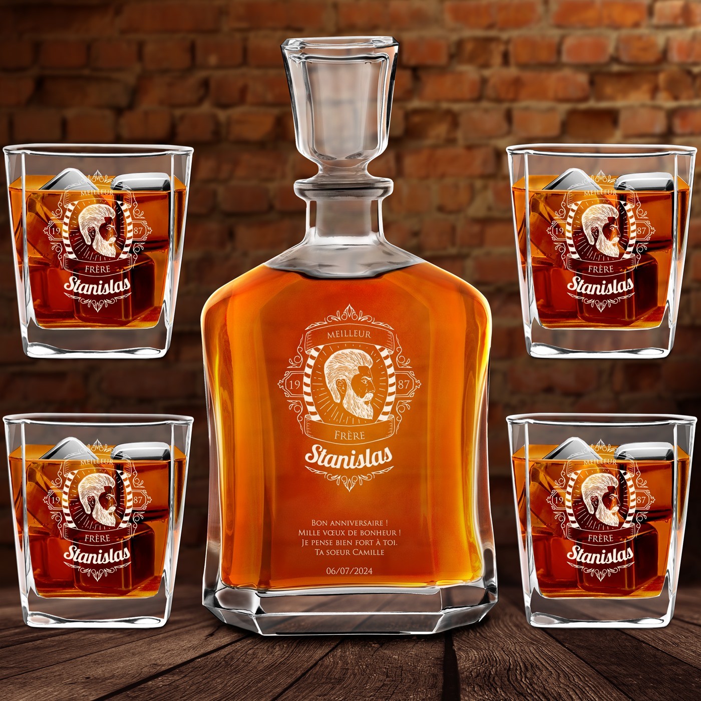 Murrano Whisky Set: Glass Carafe and 4 Personalized Glasses