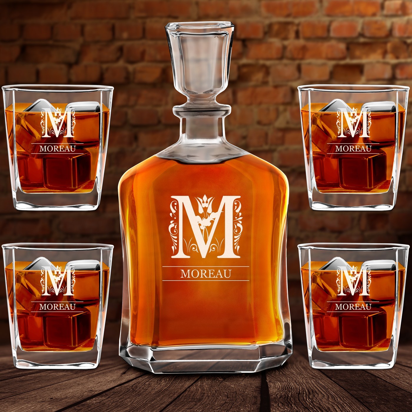 Set de decantador de whisky Murrano con grabado personalizado