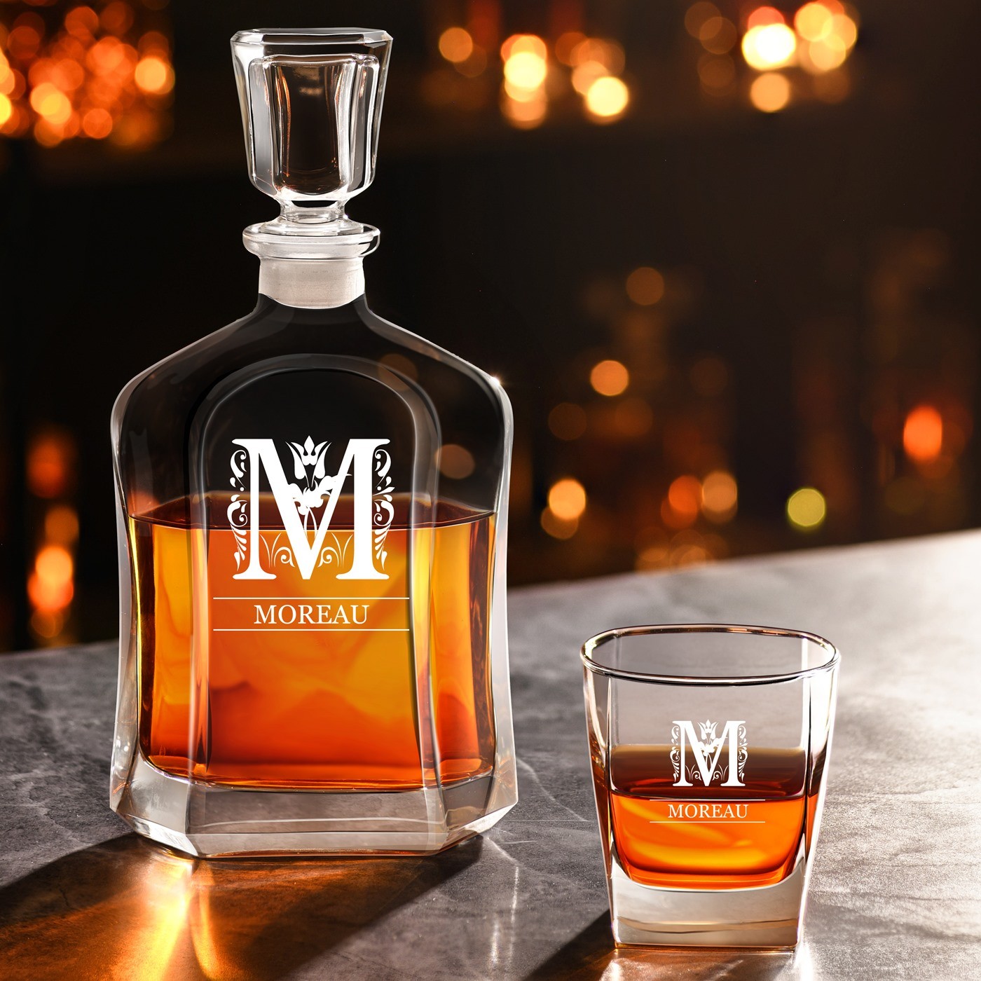 Set de decantador de whisky Murrano con grabado personalizado