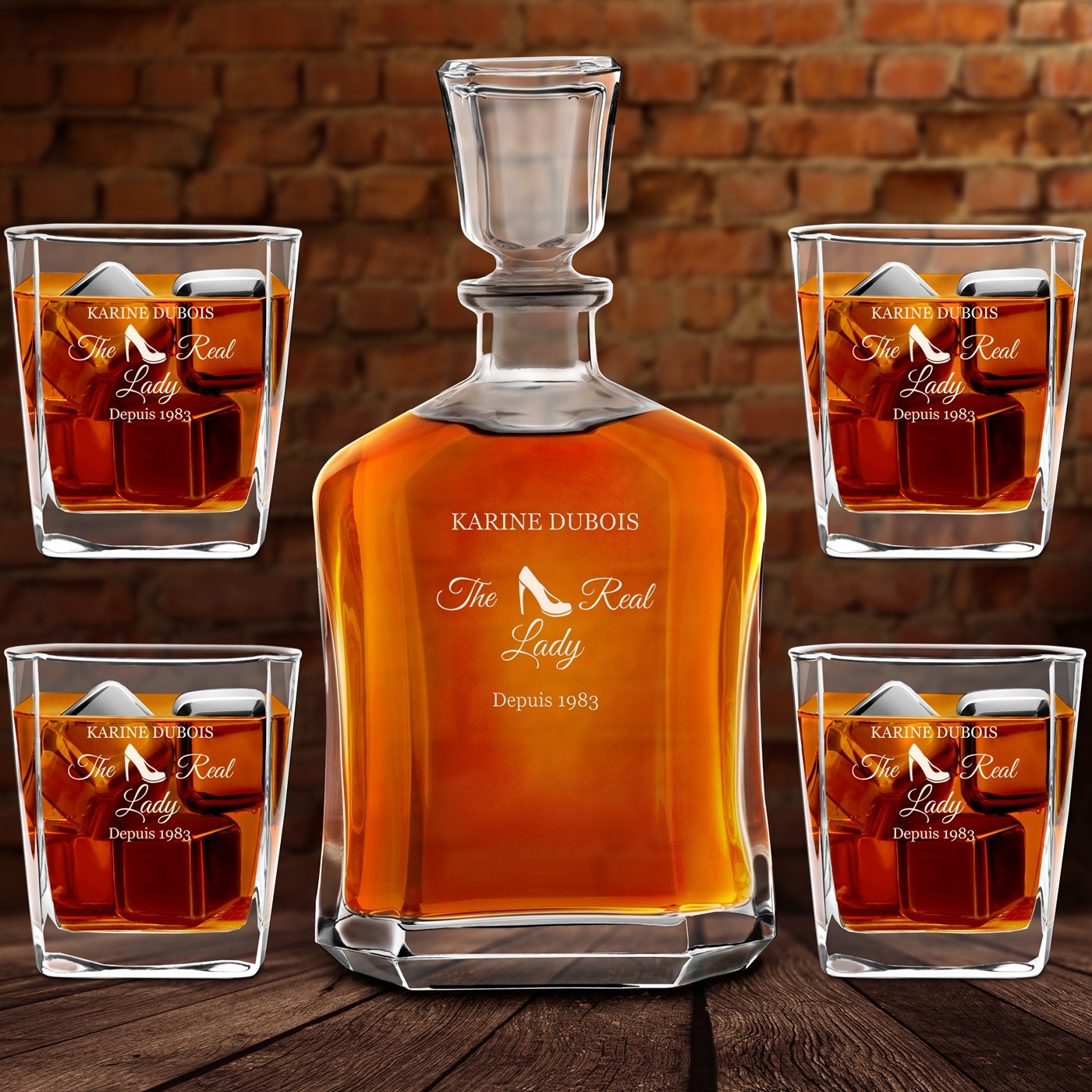 Set de vasos de whisky Murrano con grabado personalizado