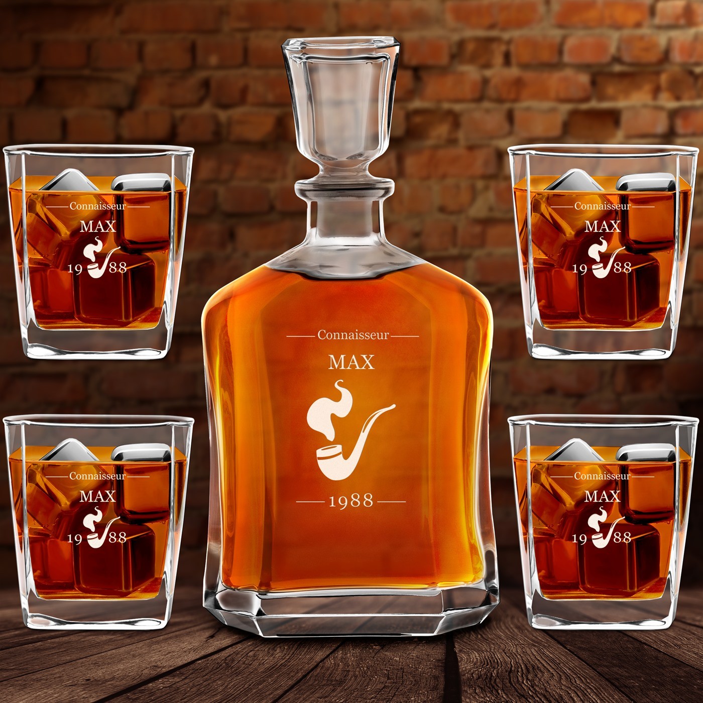 Estuche de decantador de whisky Murrano con grabado para el cumpleaños de abuelo