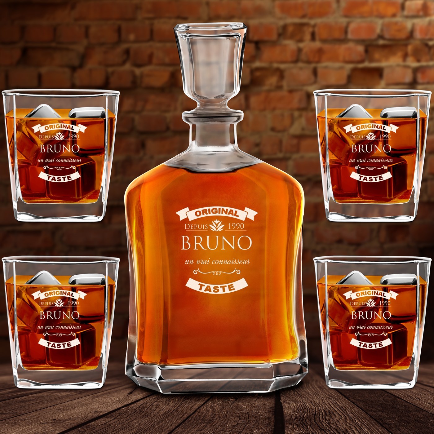 Set de vasos de whisky Murrano con grabado personalizado