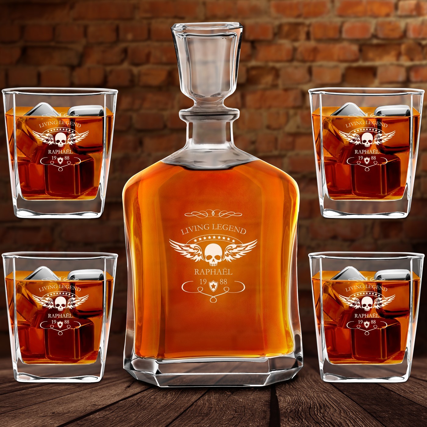 Set de Vasos de Whisky Murrano con Grabado Personalizado para Entusiastas de Motos