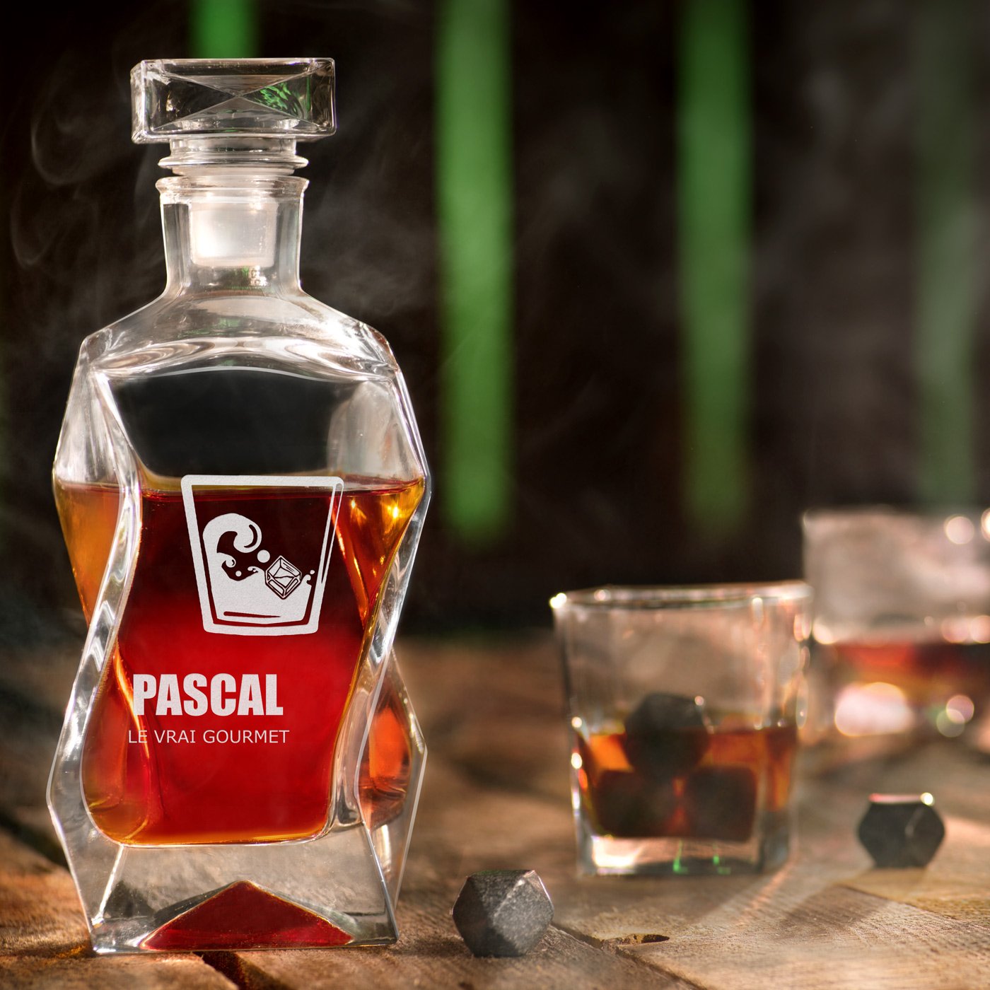 Set de decantador curvo Murrano y vasos con grabado al láser para conocedores de whisky