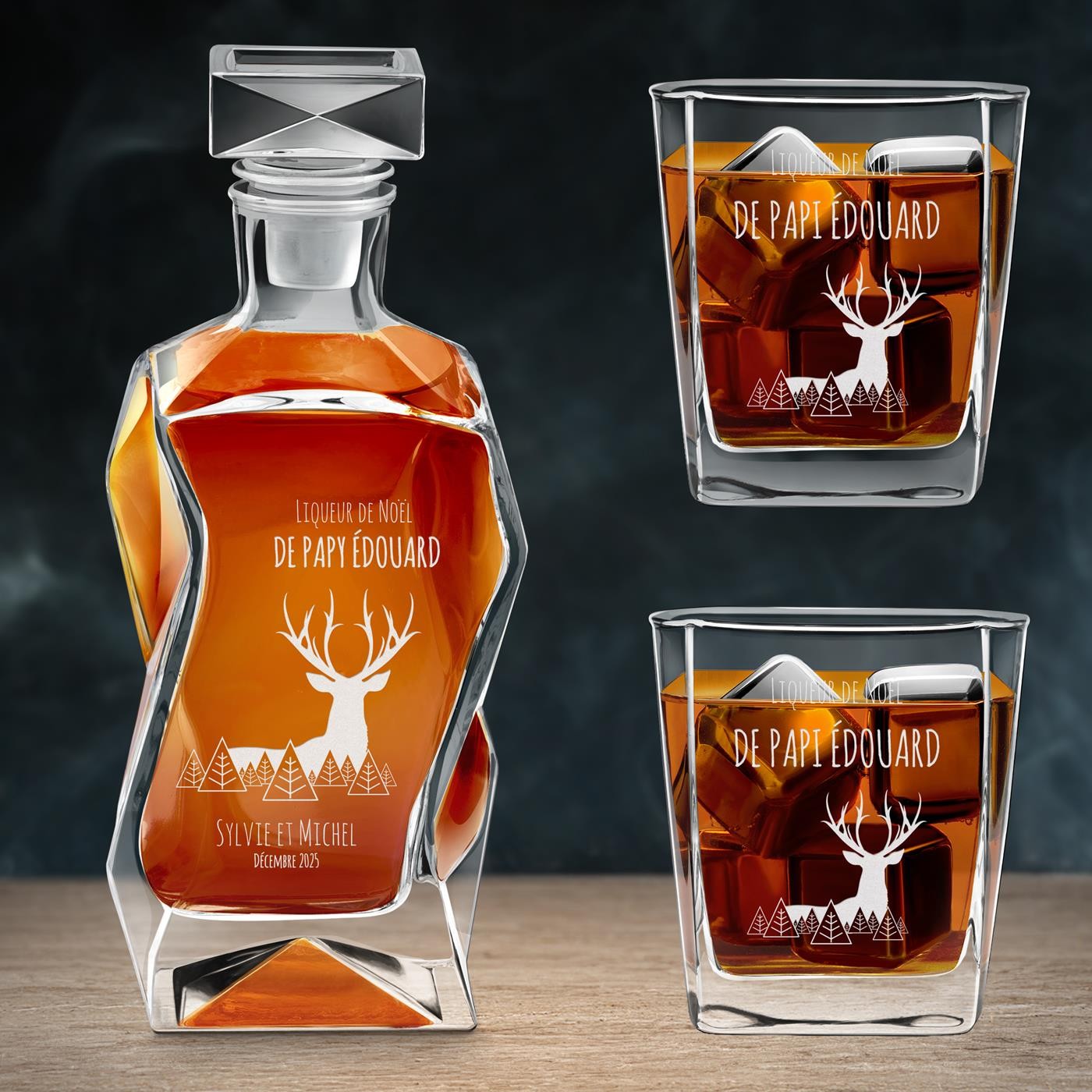 Set de decantador curvo Murrano con 2 vasos y grabado para el abuelo por Navidad