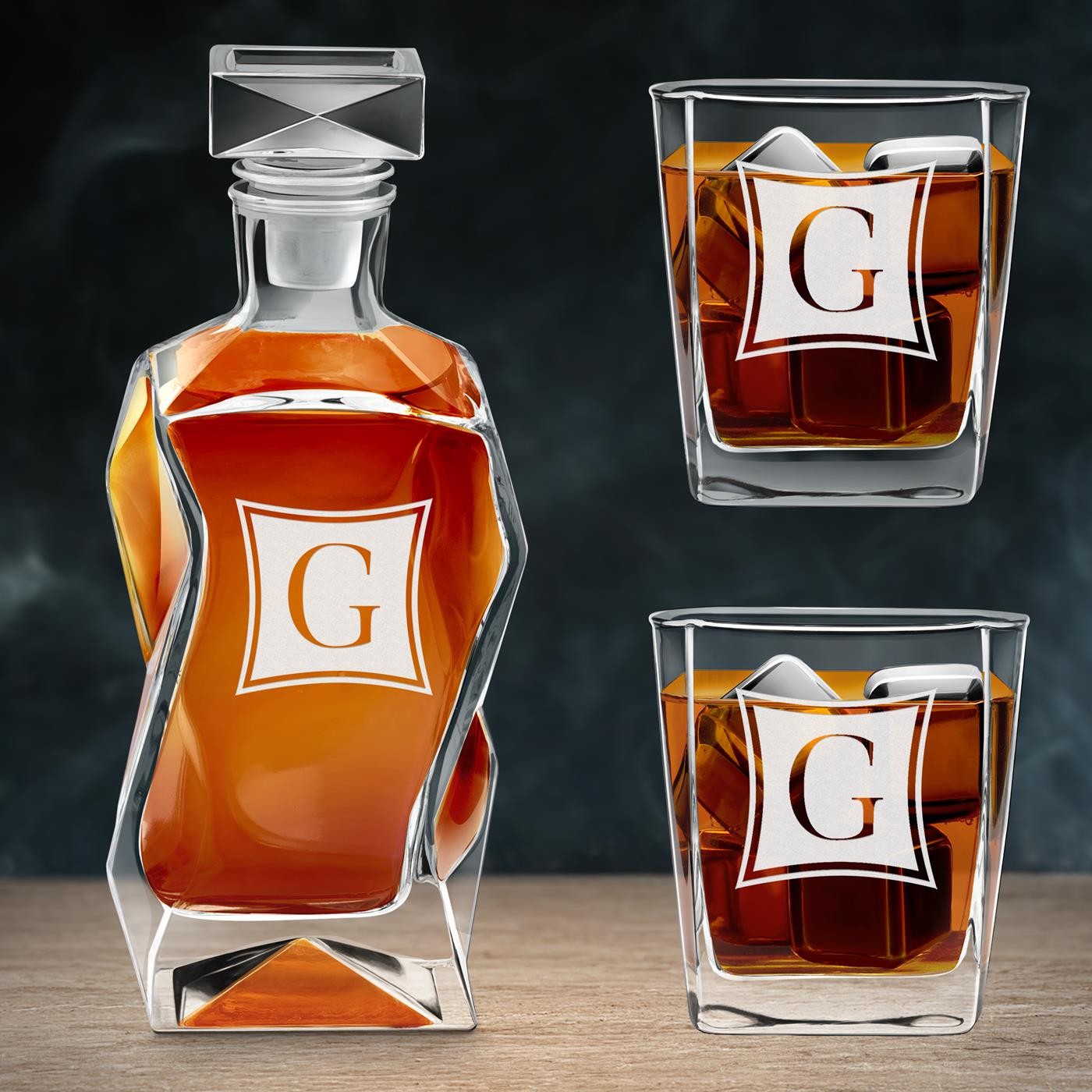 Set Murrano con jarra curva y 2 vasos con grabación