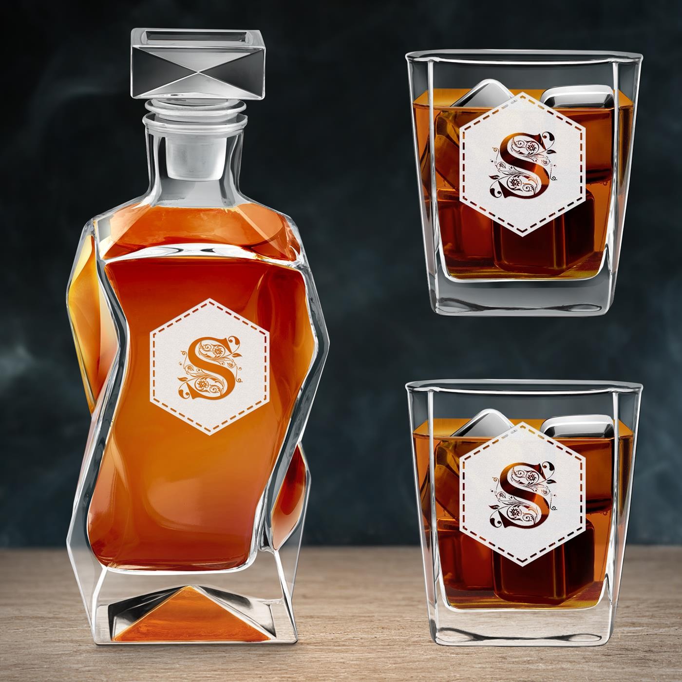 Estuche de Jarra Curva Murrano y 2 Vasos con Grabado para un Amigo