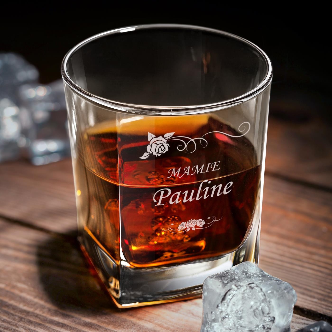 Ensemble carafe incurvée Murrano et verres avec gravure pour grand-mère