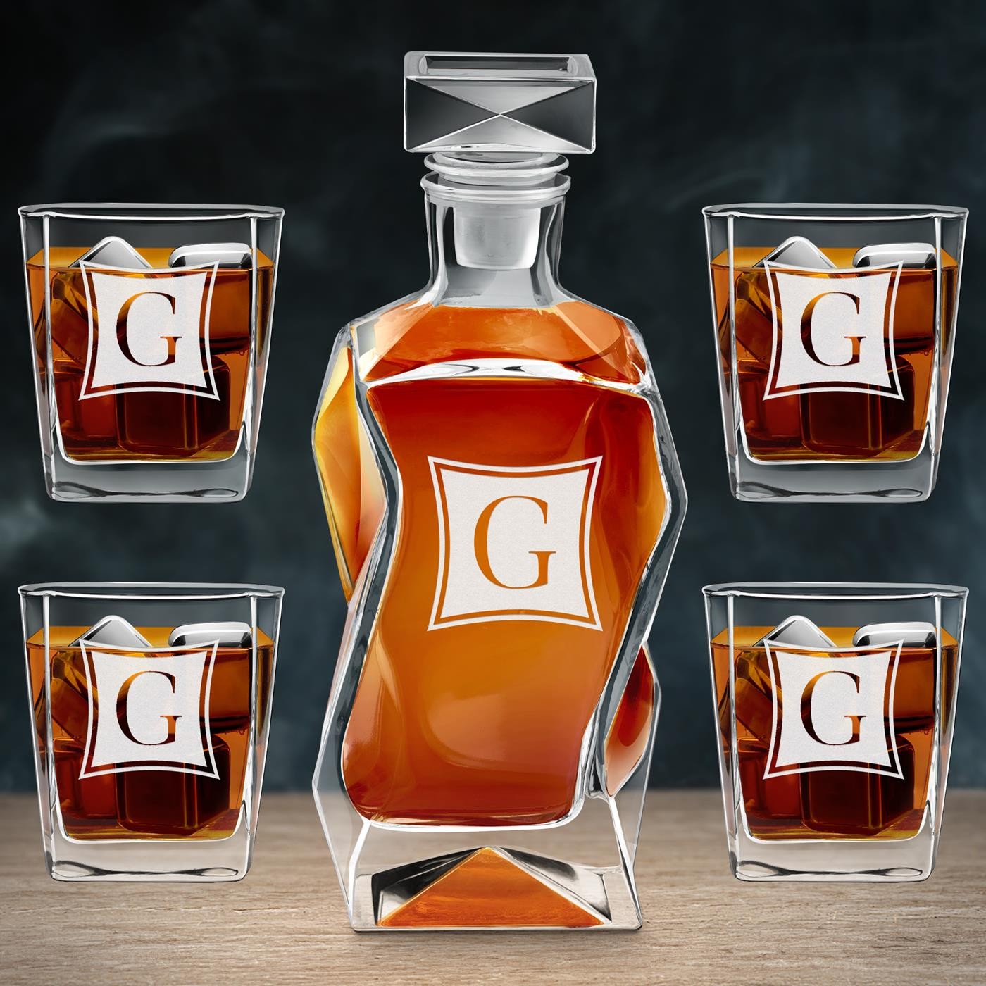Set de carafes curvas Murrano y vasos personalizados