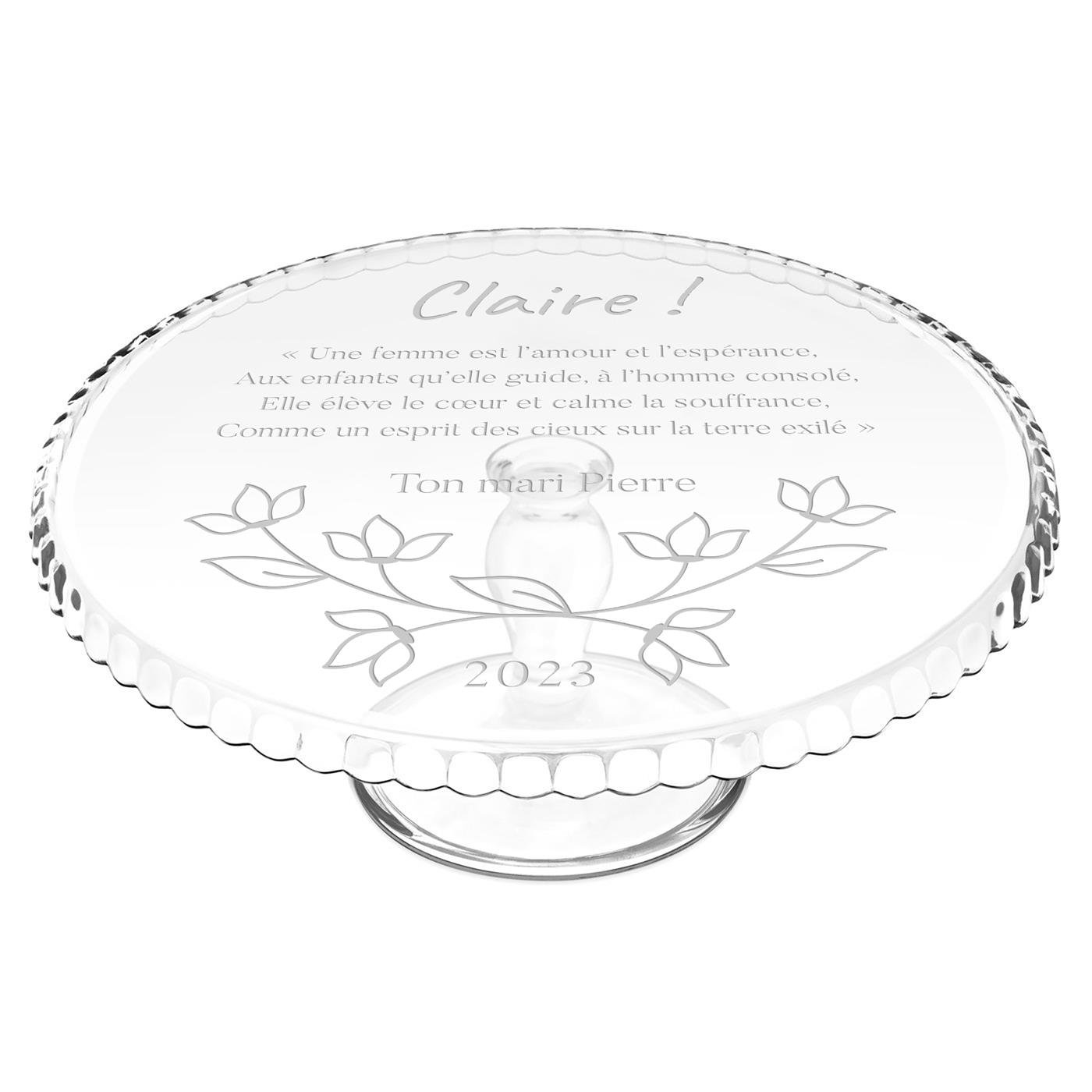 Murrano Glass Cake Stand with Personalized Base for Wife on Valentine's Day