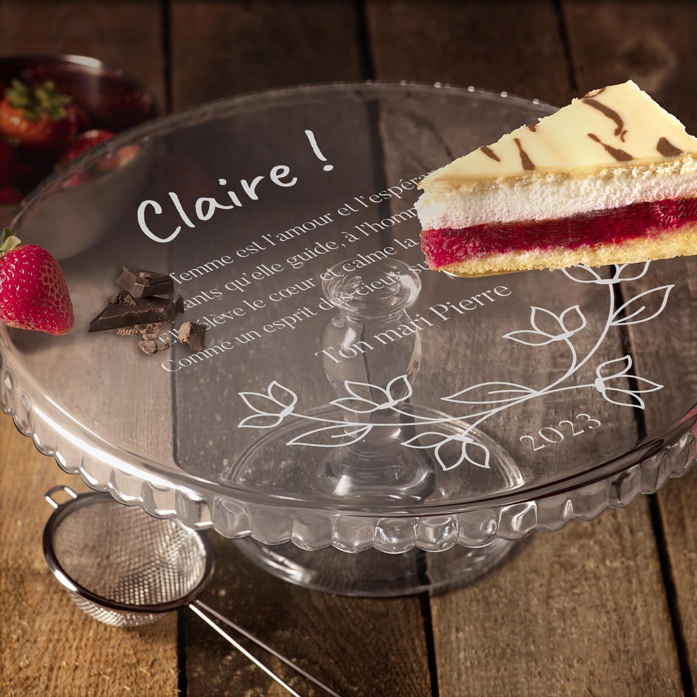 Présentoir à gâteau en verre Murrano personnalisé avec base pour épouse pour la Saint-Valentin