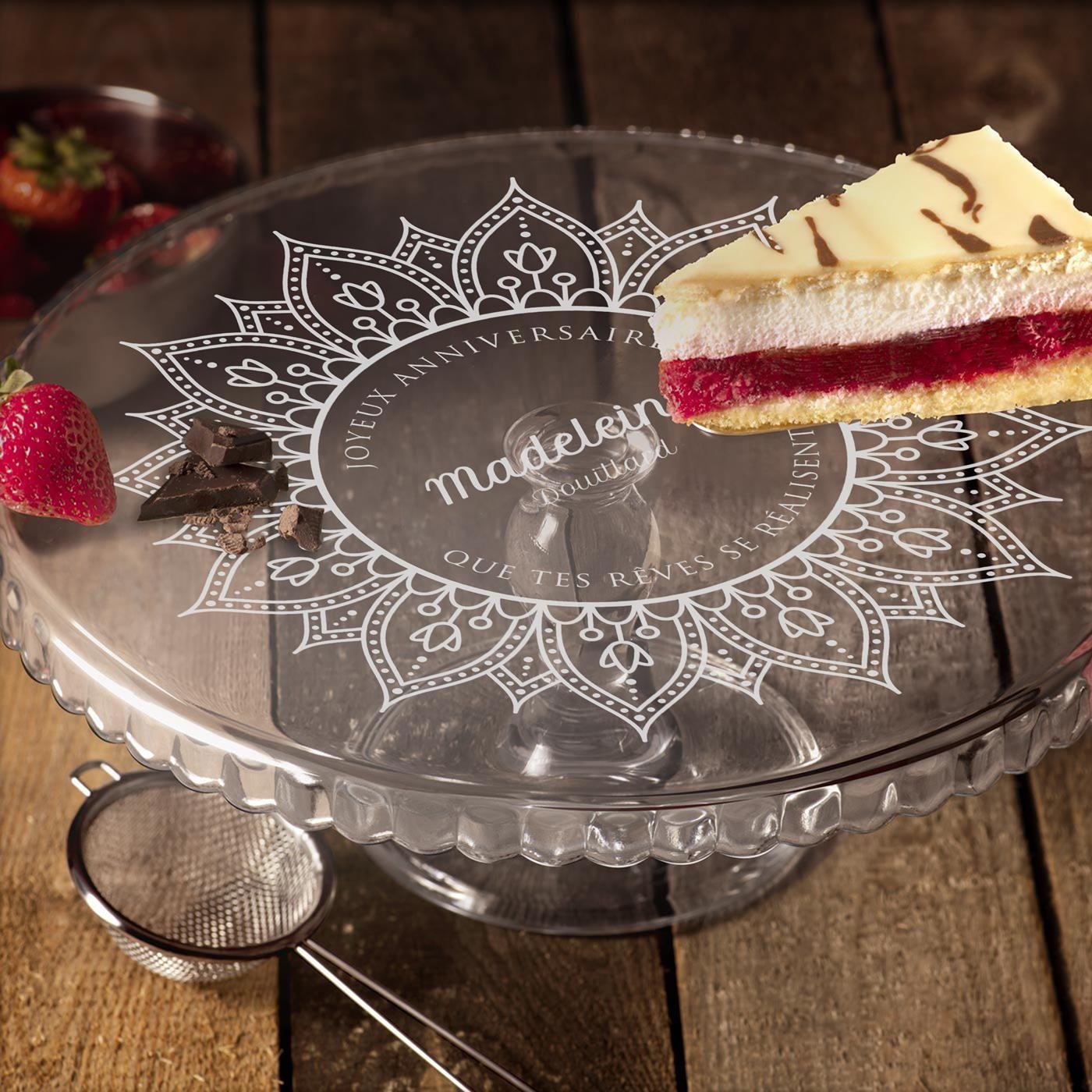 Murrano Personalized Glass Cake Stand with Foot
