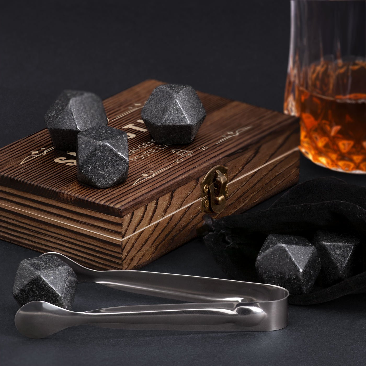 Murrano Customized Wooden Whisky Stones Set