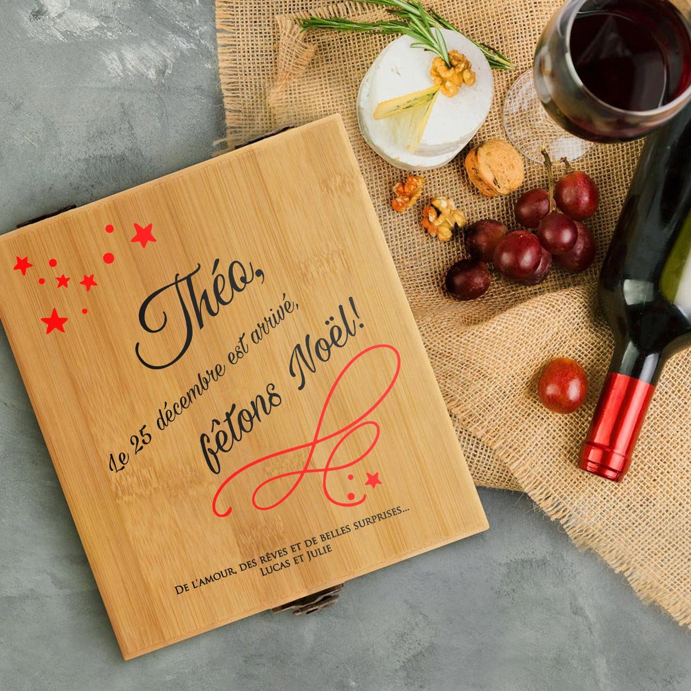 Murrano Wine Accessory Set with Bamboo Box - Personalized for Dad, Perfect for Christmas