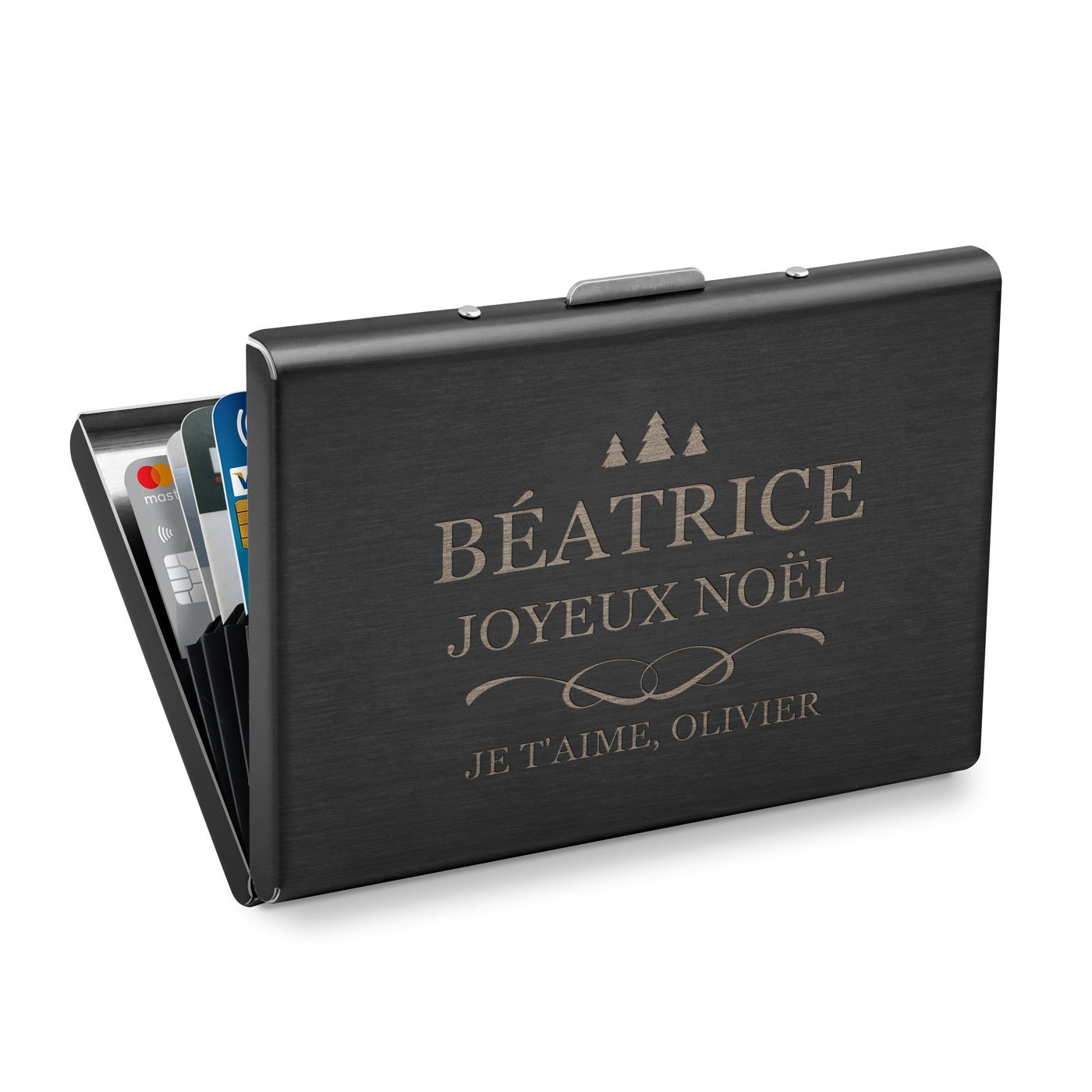 Porte-cartes de visite en métal Murrano avec gravure - Cadeau pour la Fête des Mères
