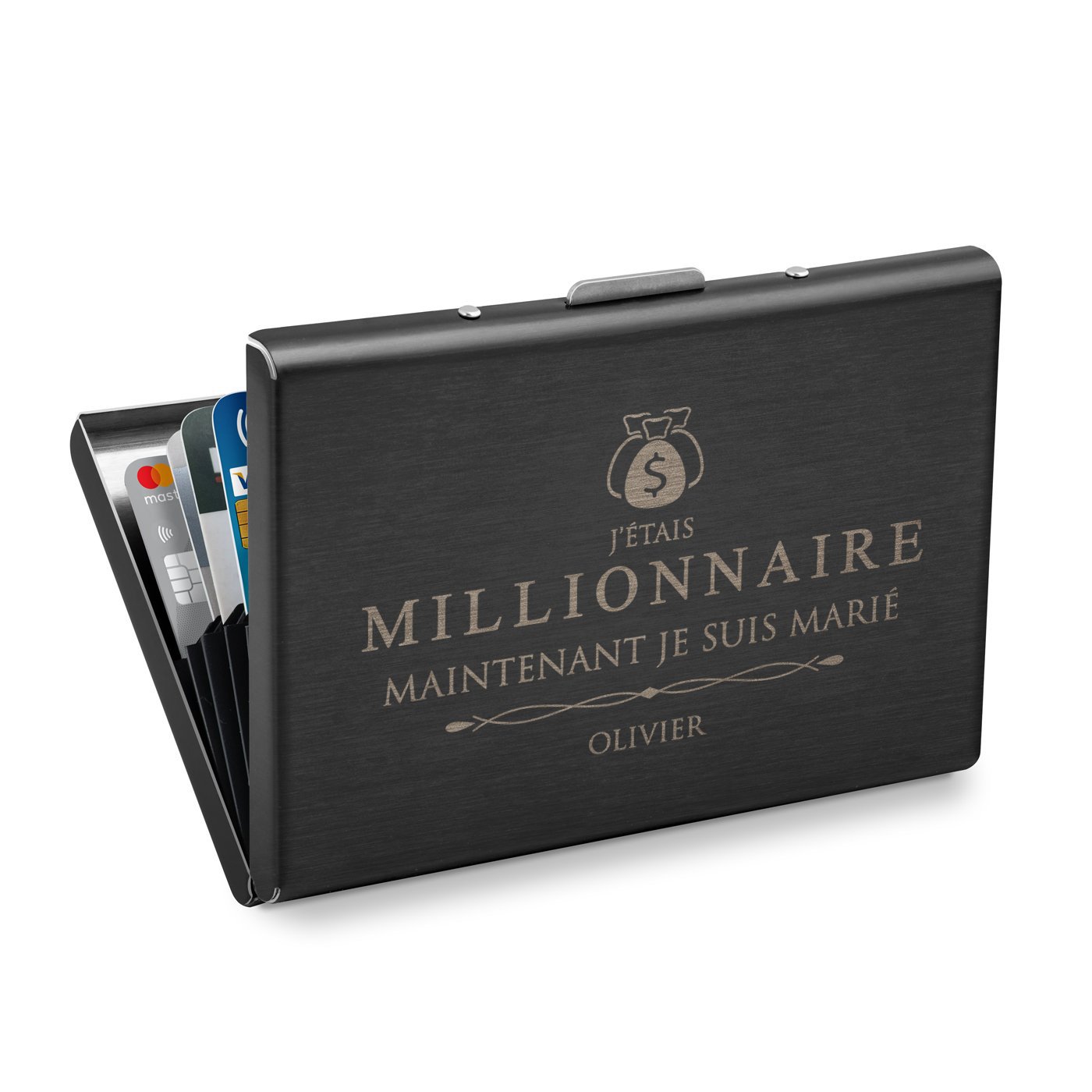 Porte-cartes de visite en métal personnalisé Murrano pour anniversaire de mariage de votre mari