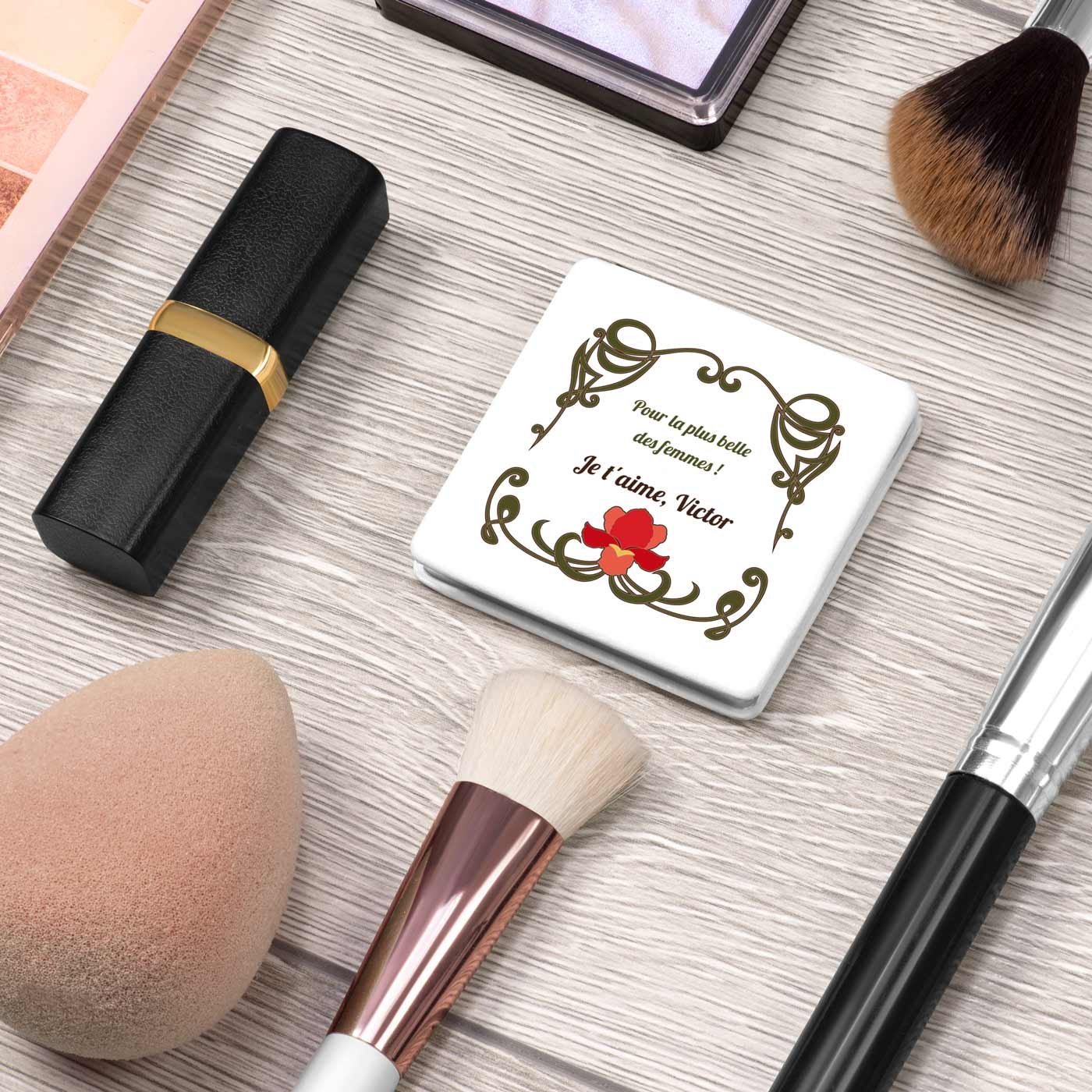 Espejo de bolsillo cuadrado blanco con impresión de Murrano para mujeres - Día de San Valentín