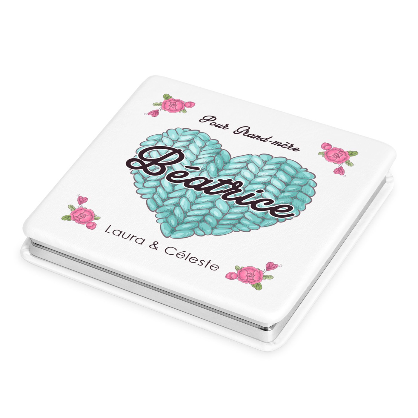 Espejo de bolsillo cuadrado Murrano con impresión personalizada para el Día de las Madres