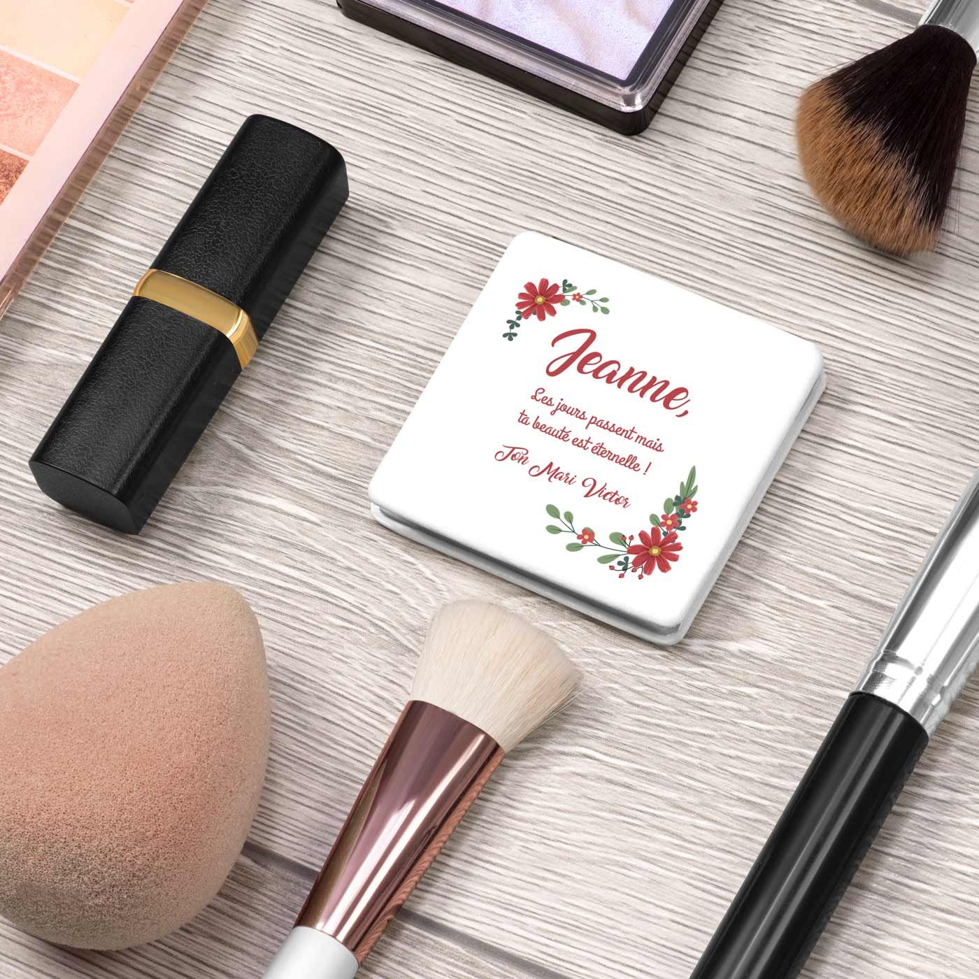Espejo de bolsillo cuadrado blanco con impresión personalizada de Murrano para mujeres - Regalo de aniversario de boda