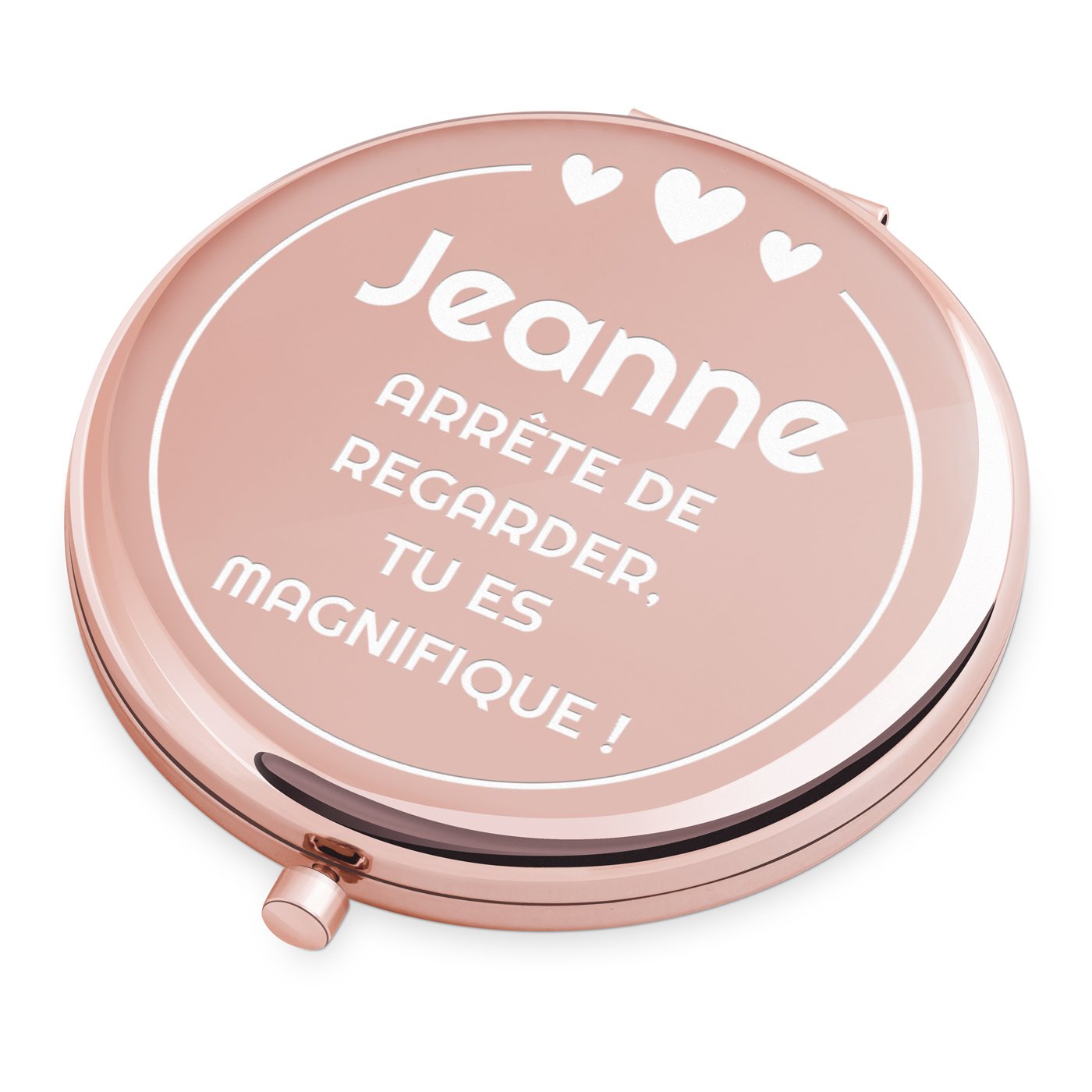 Espejo de mano redondo personalizado de Murrano con grabado, oro rosa para una novia en el Día de San Valentín
