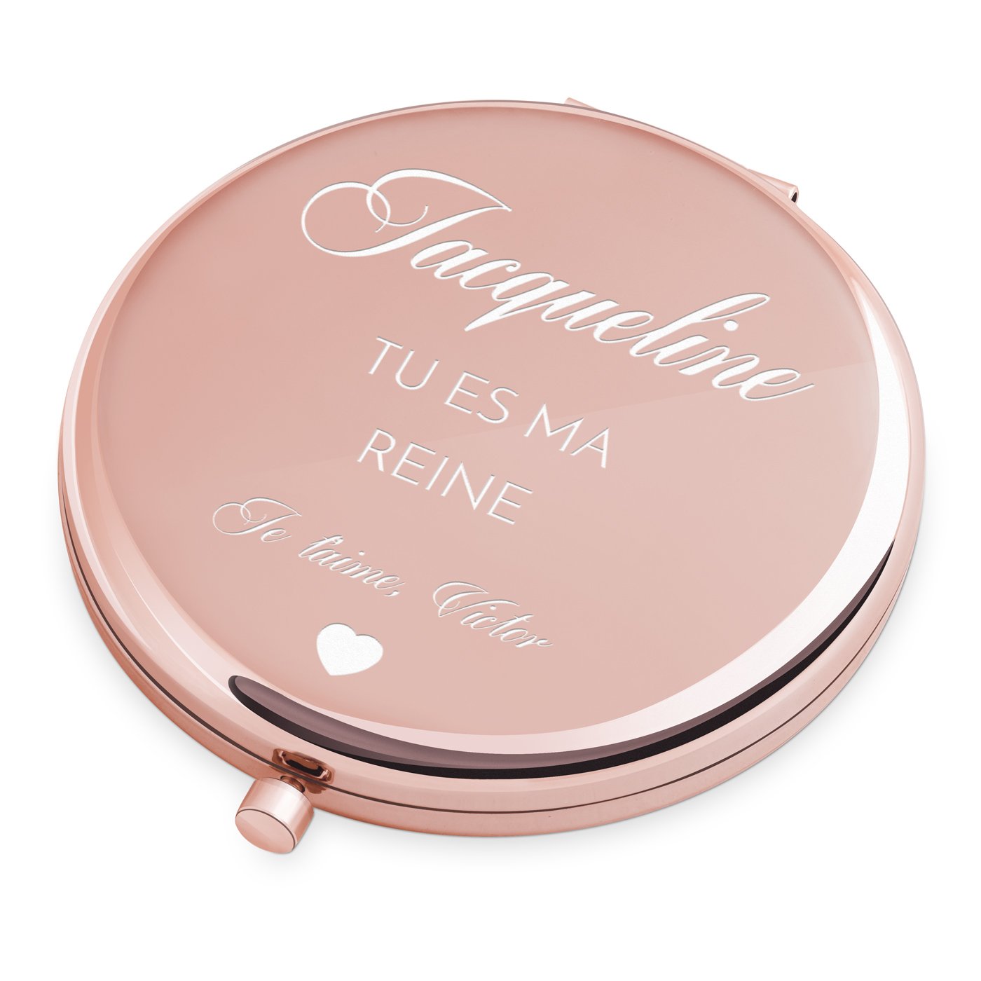 Espejo de bolsillo personalizado redondo Murrano - Oro rosa para ella
