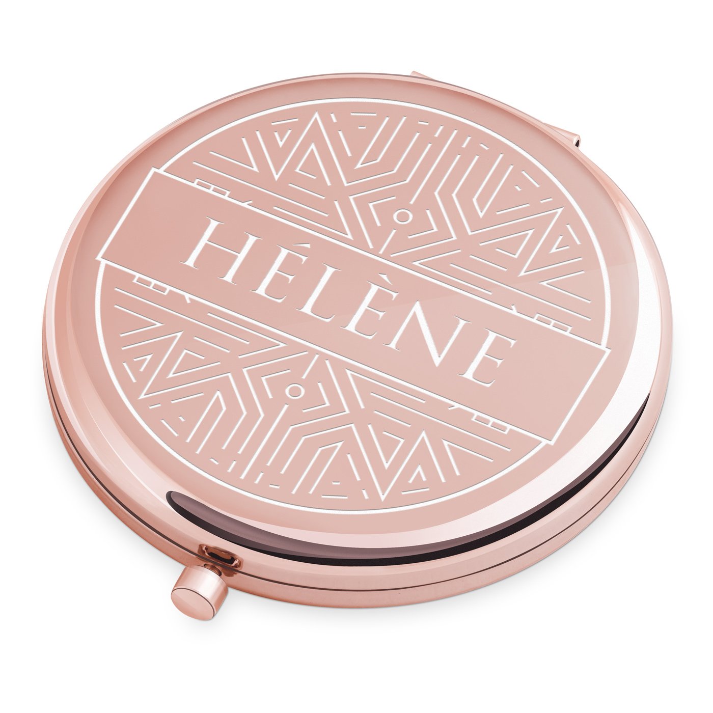 Espejo de bolsillo redondo Murrano de color dorado rosa con grabado personalizado para el cumpleaños de la abuela