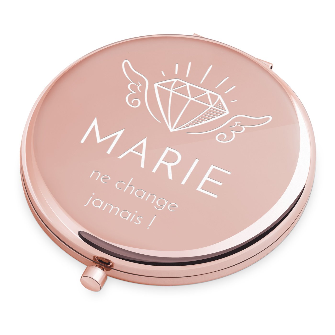 Espejo de mano redondo Murrano - Personalizado dorado rosa para el cumpleaños de una niña