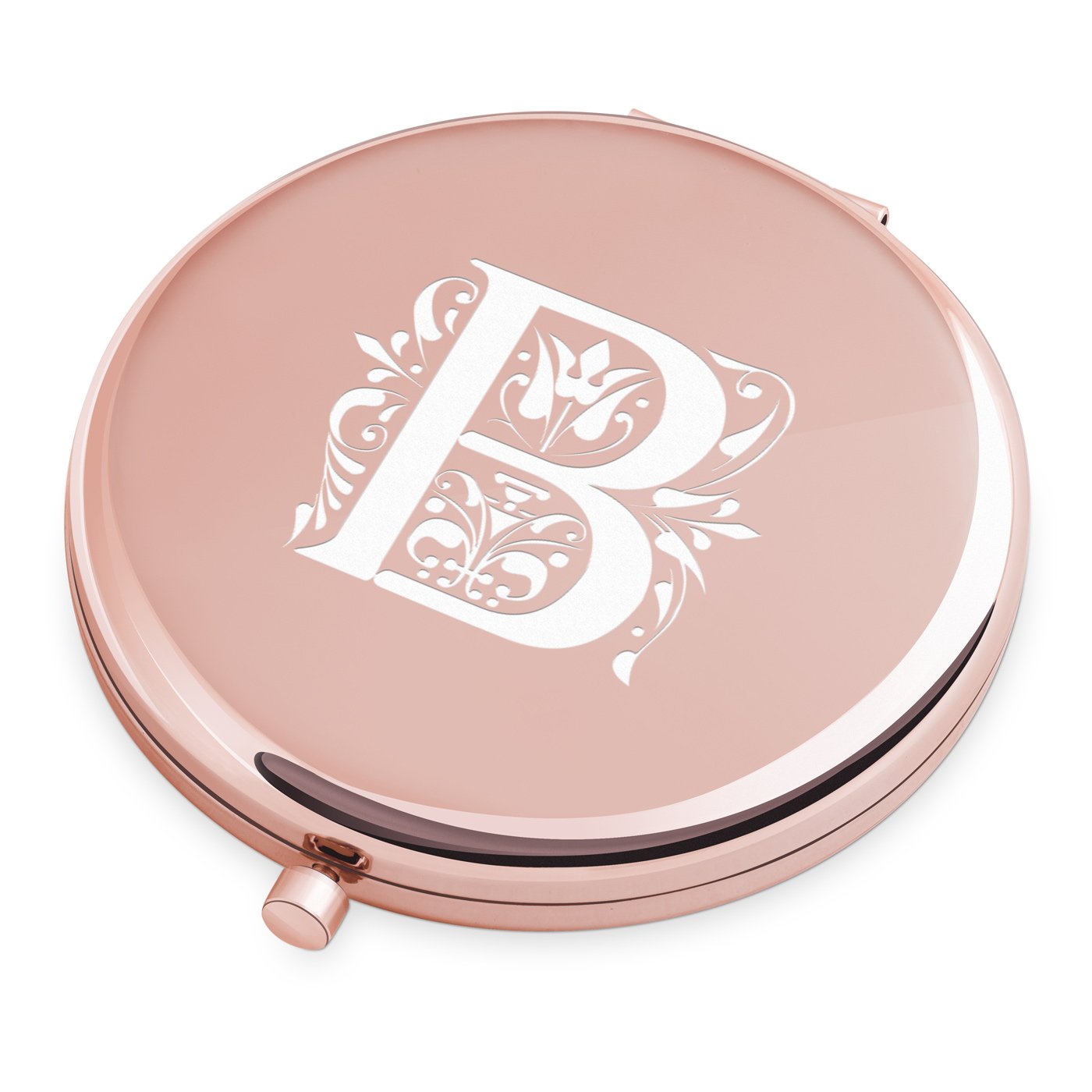 Espejo de bolsillo redondo personalizado Murrano - Oro rosa para el cumpleaños de mamá