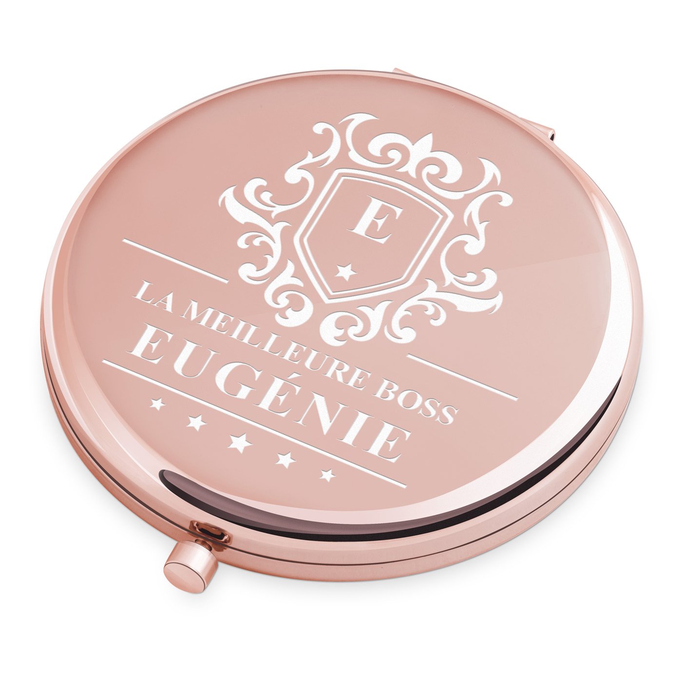 Espejo de bolsillo redondo personalizado Murrano - Oro rosa para la mejor chef