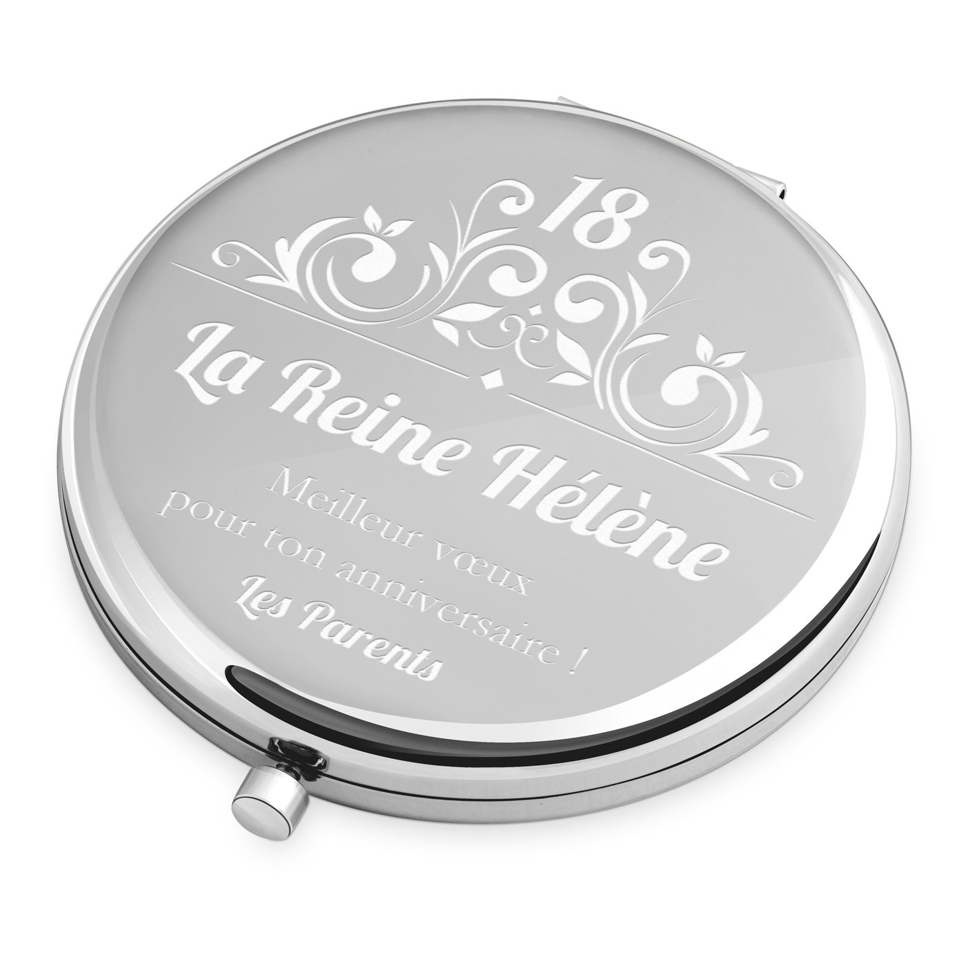Espejo de bols redondo personalizado de Murrano para el cumpleaños de una joven de 18 años