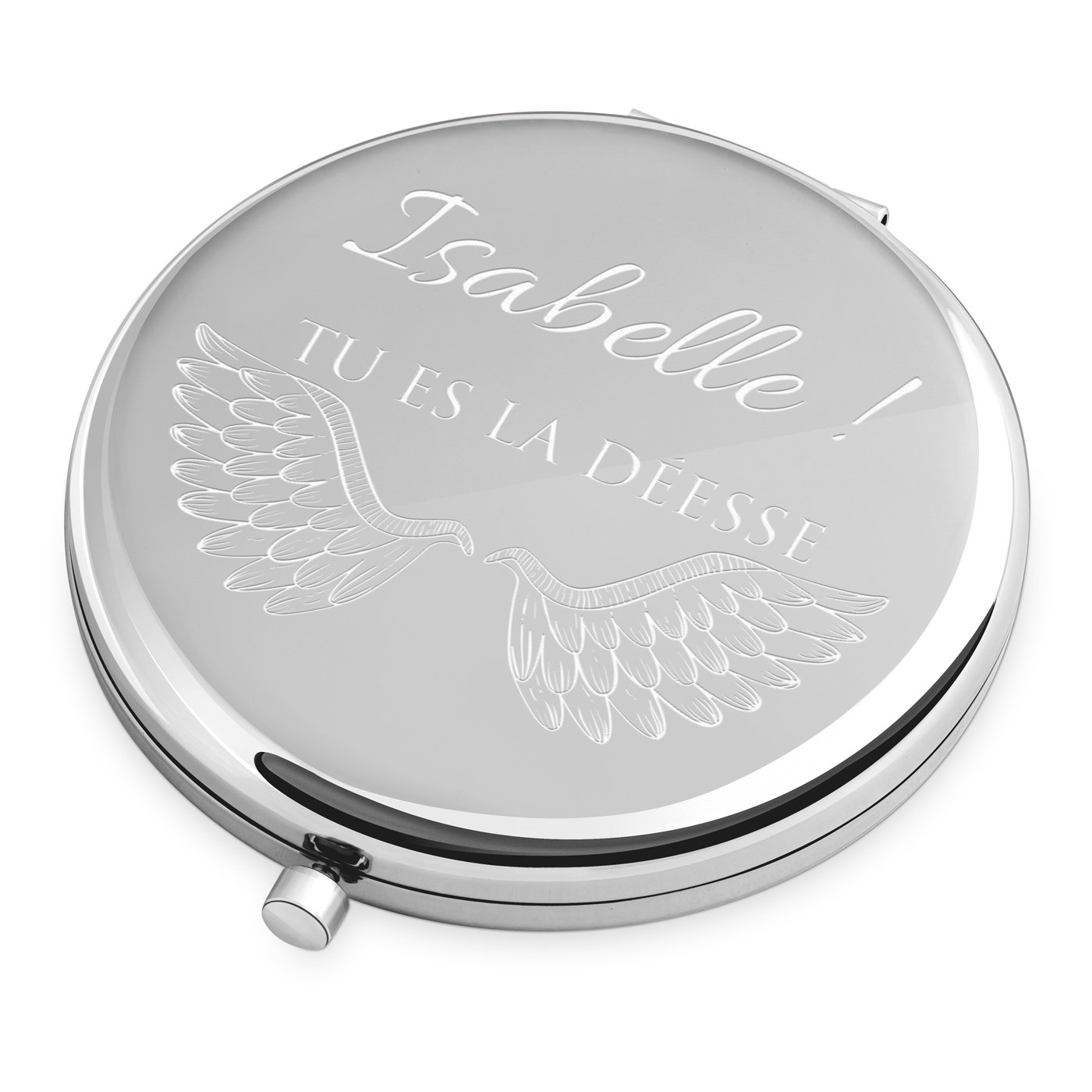 Espejo de bolsillo redondo Murrano - Plata con grabado personalizado para su cumpleaños