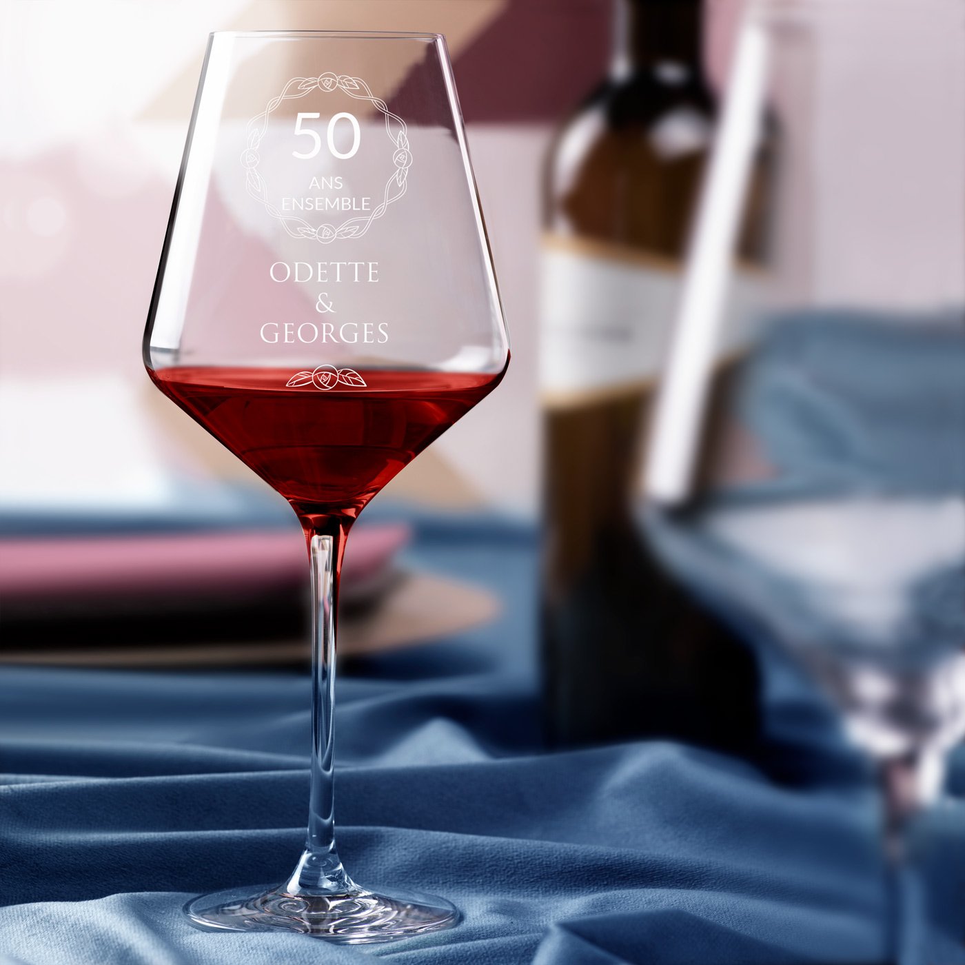 Vaso de vino Murrano AVANT-GARDE grabado para 50º aniversario de boda
