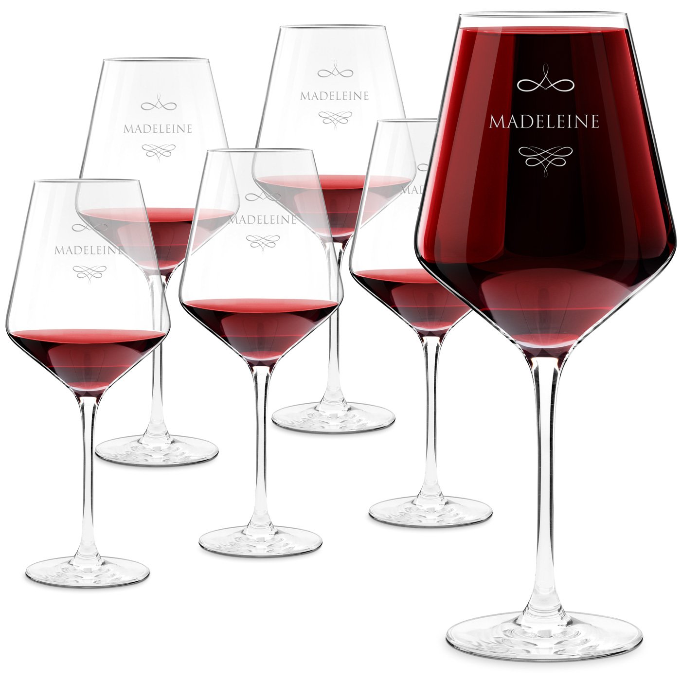 Set de 6 copas de vino Murrano Avant-Garde grabadas para el cumpleaños de una amiga