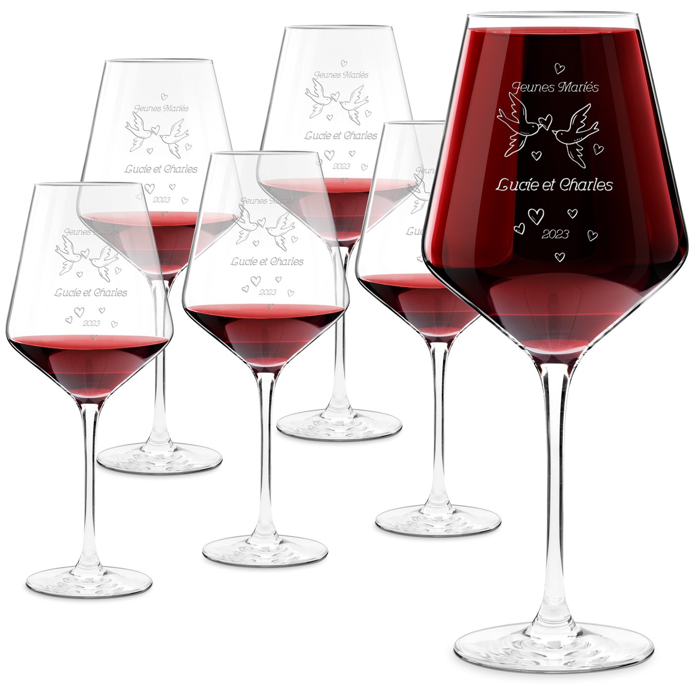 6 Vasos de Vino Murrano de Diseño con Grabado para Novios
