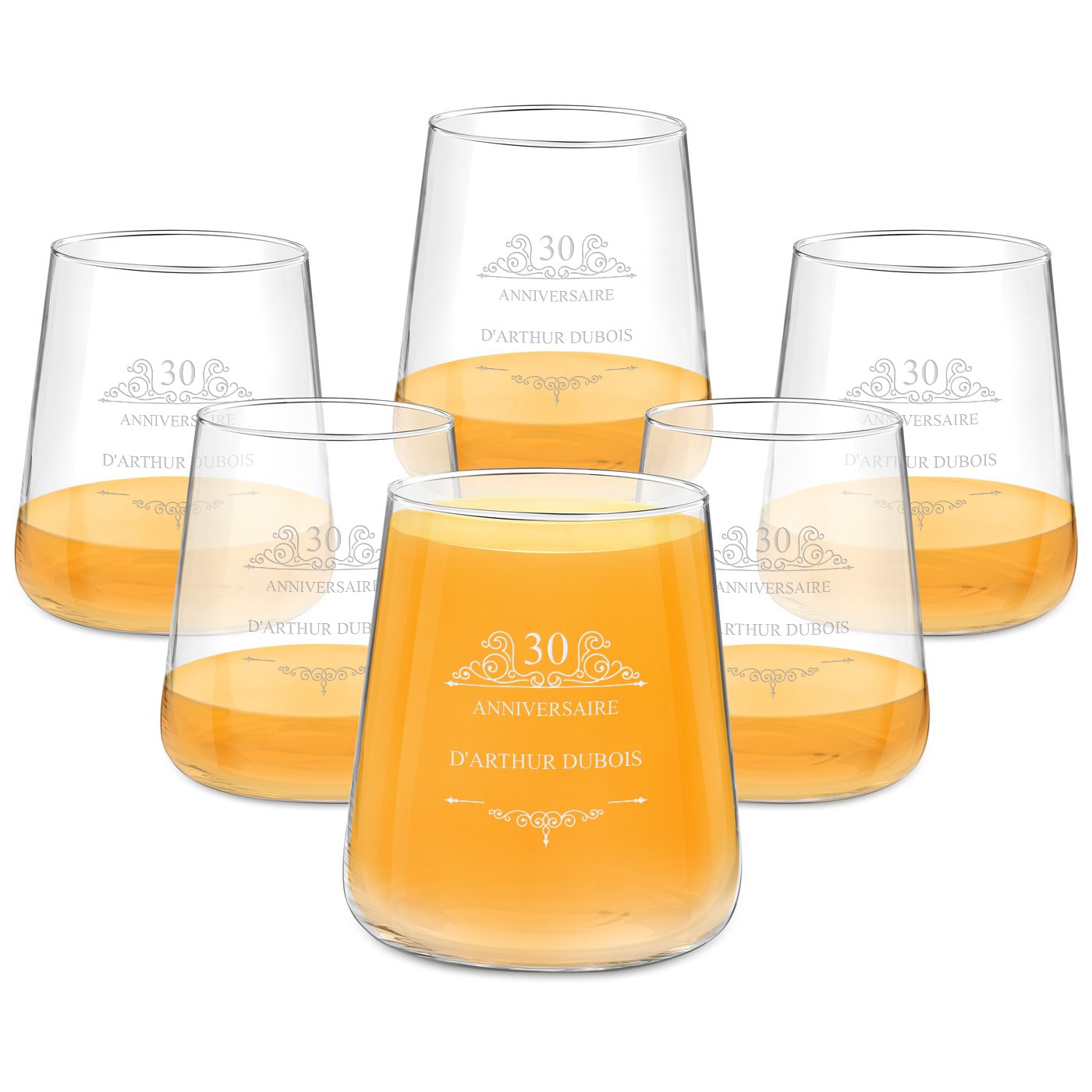 Juego personalizado de 6 vasos de Murrano para el cumpleaños número 30 de un amigo