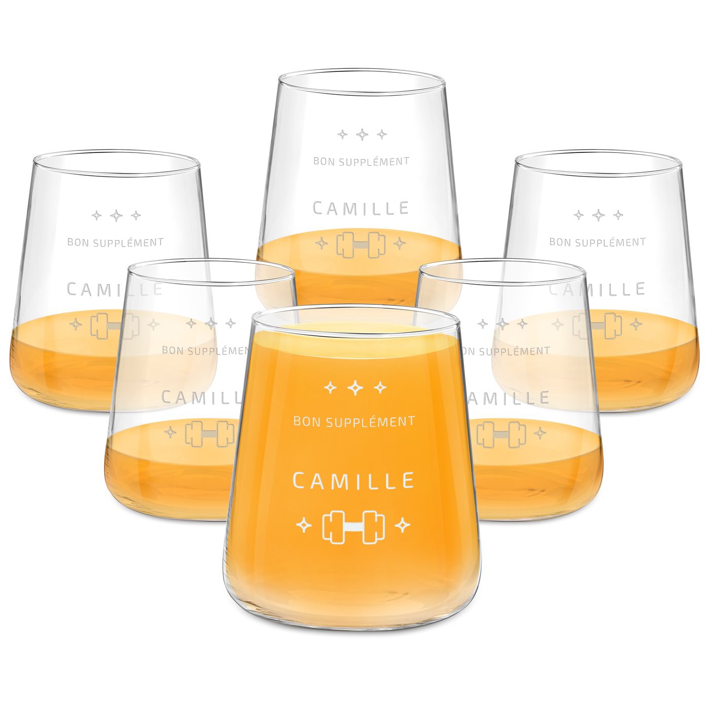 Set de vasos personalizados Murrano para el cumpleaños de una mujer fitness