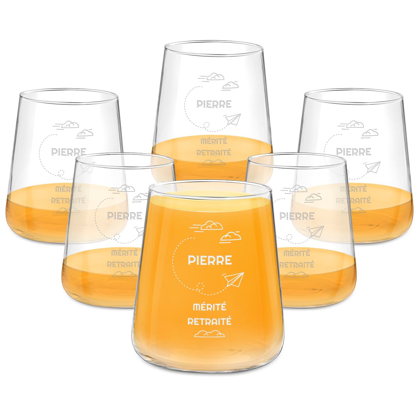 Juego de 6 vasos personalizados Murrano para jubilados