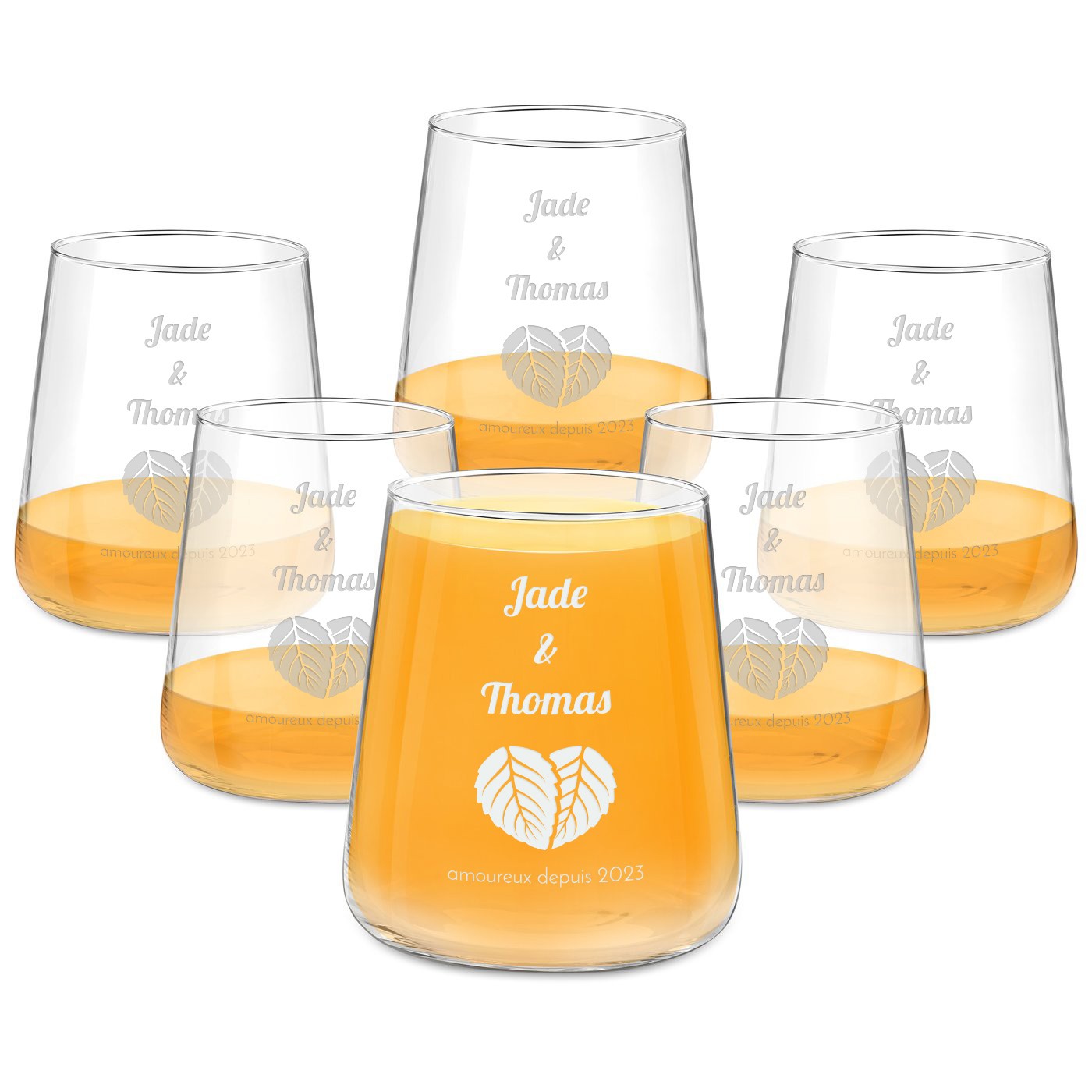 Set de vasos personalizados Murrano para pareja (6 piezas) con grabado láser para aniversario de boda