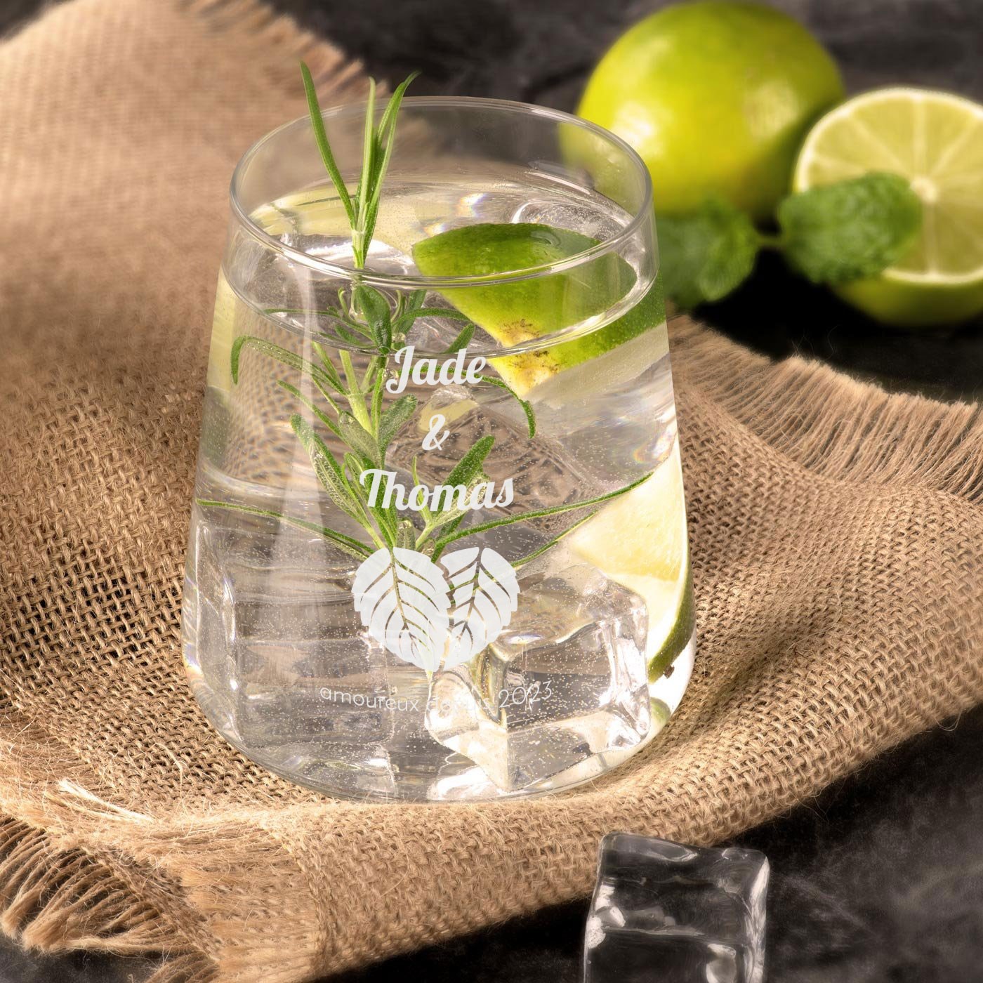 Set de vasos personalizados Murrano para pareja (6 piezas) con grabado láser para aniversario de boda