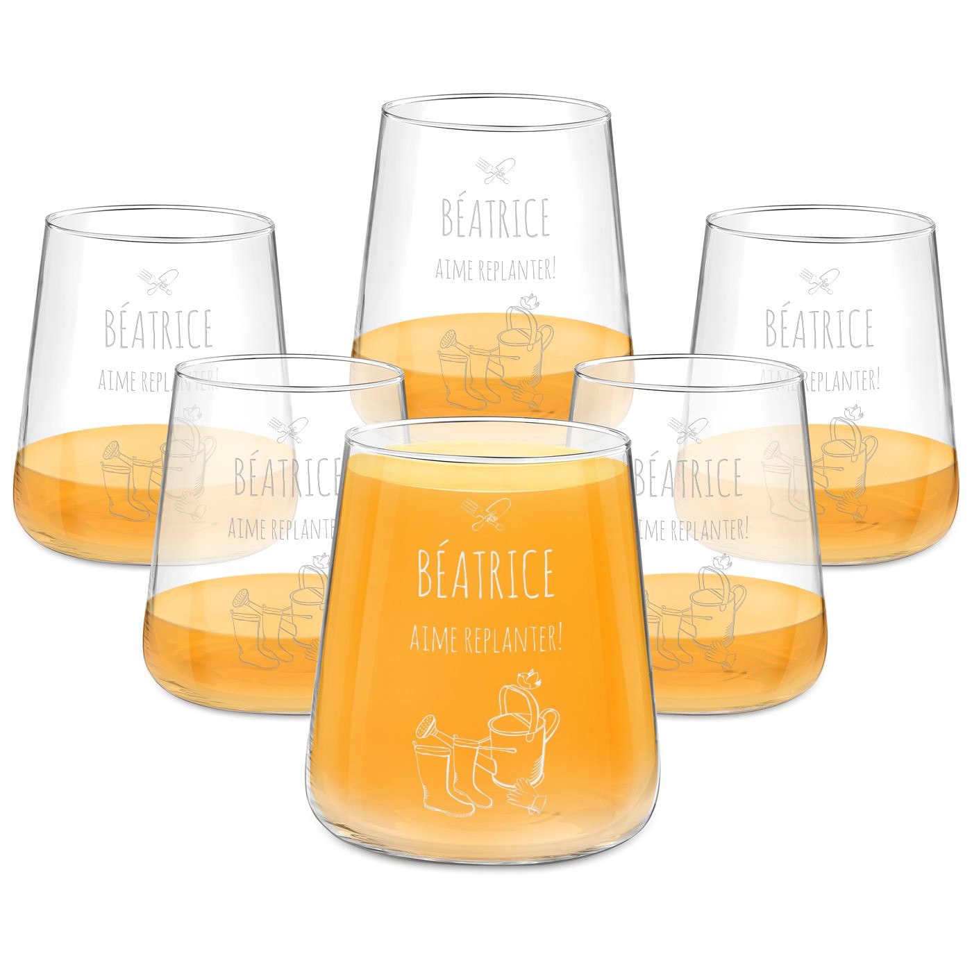 Set personalizado de 6 vasos Murrano con grabado para las mujeres amantes del jardín