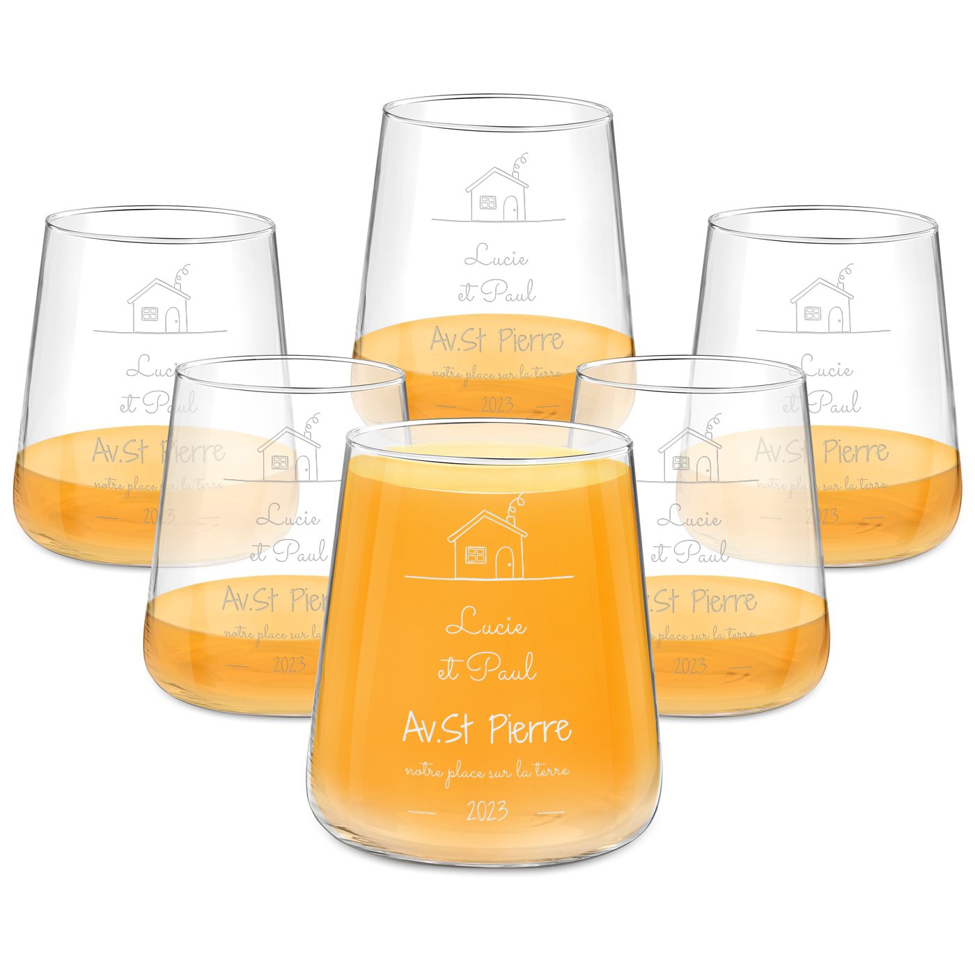 Juego de 6 vasos personalizados de Murrano para una pareja, boda o casa nueva