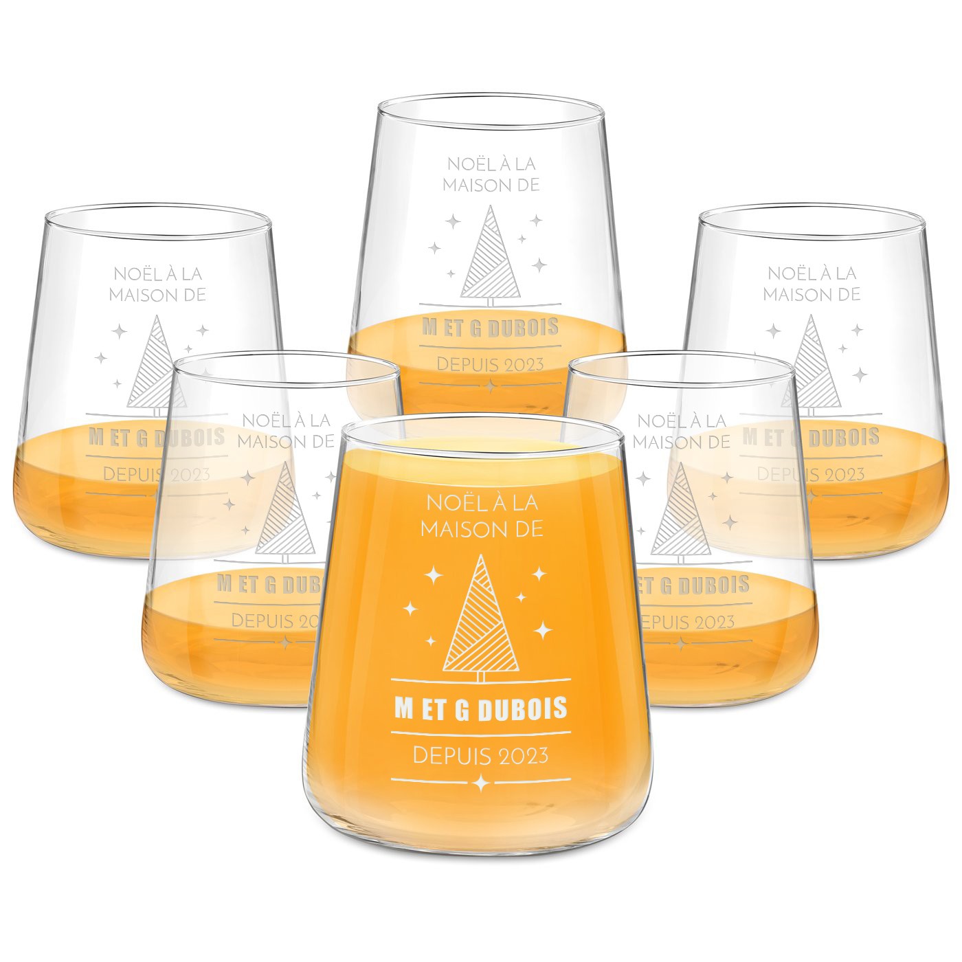 Juego personalizado de 6 vasos de Murrano para una pareja en Navidad