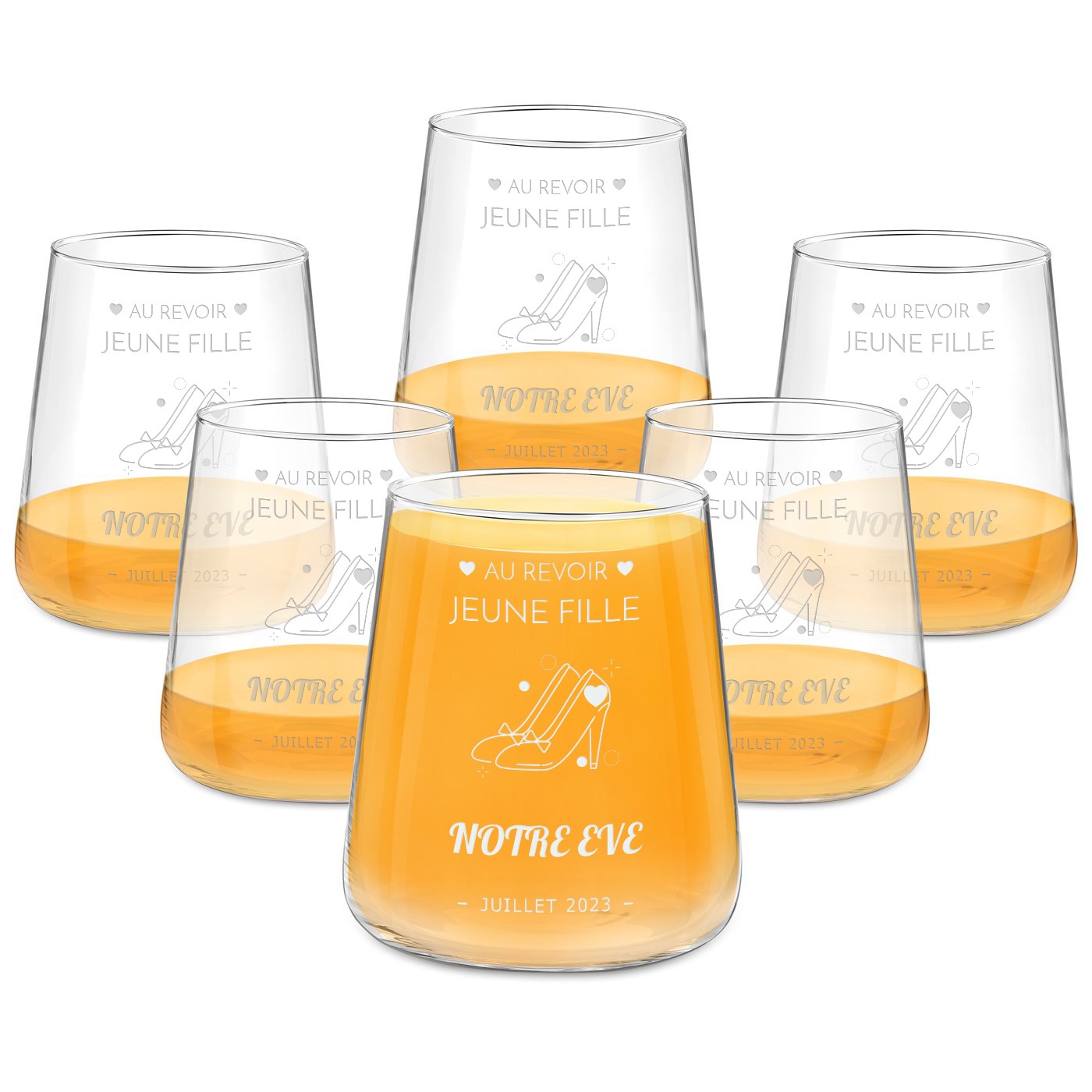 Juego de 6 vasos personalizados Murrano para una fiesta de soltera