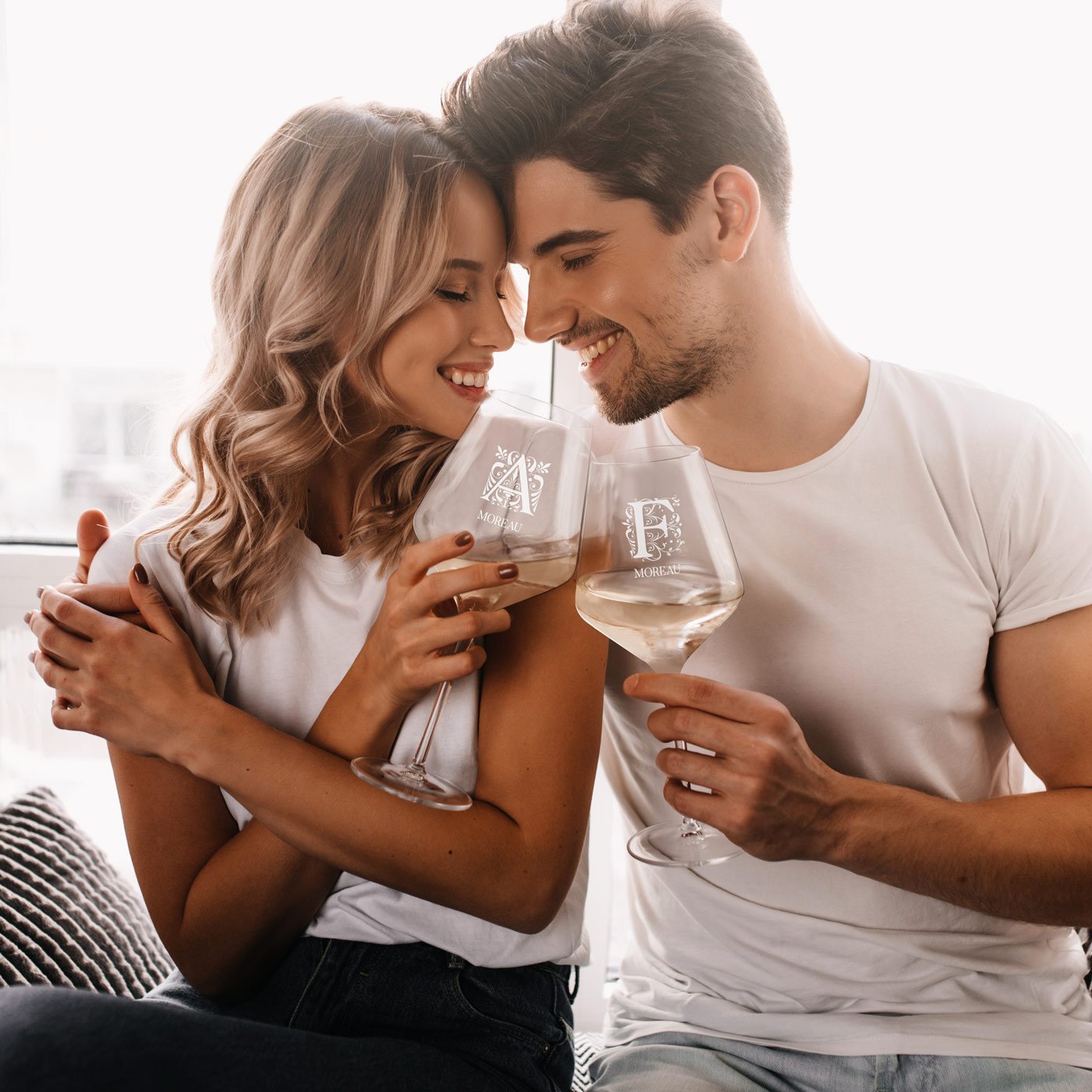 Copas de vino Murrano AVANT-GARDE grabadas para pareja (juego de 2 piezas)