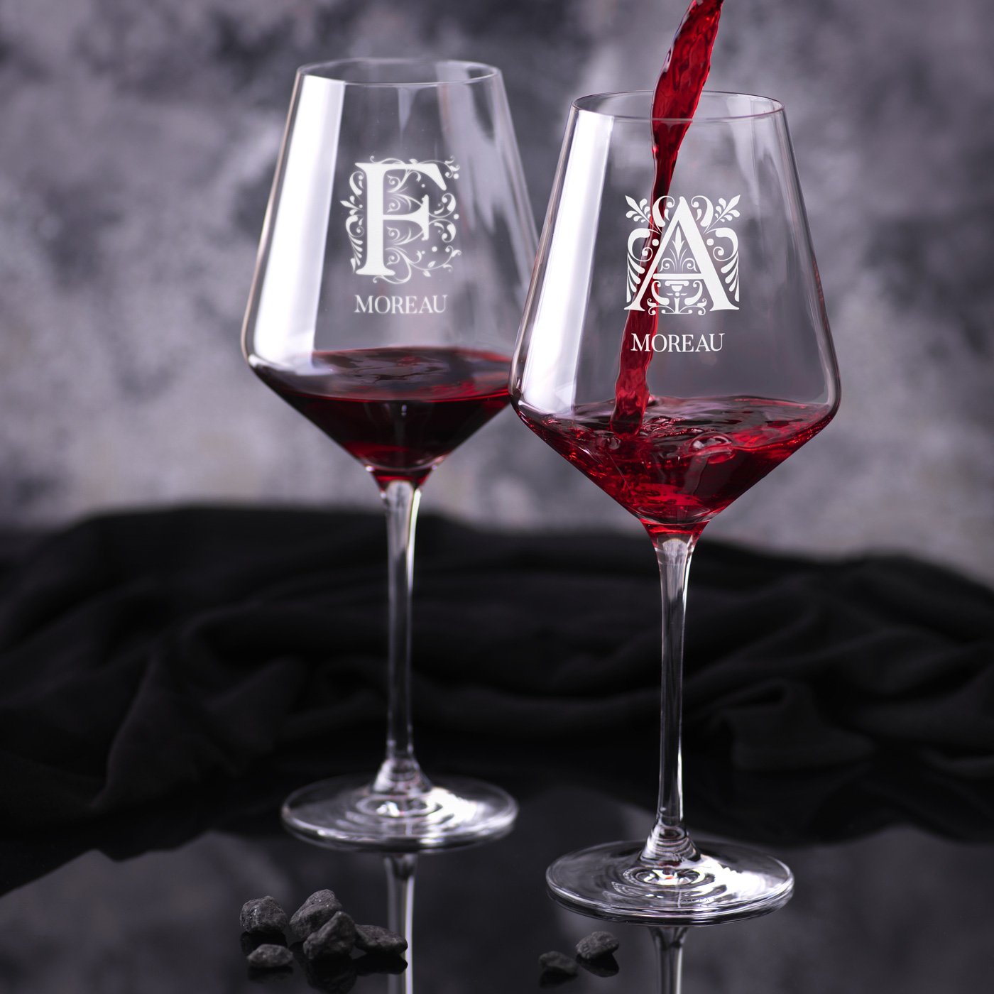 Copas de vino Murrano AVANT-GARDE grabadas para pareja (juego de 2 piezas)