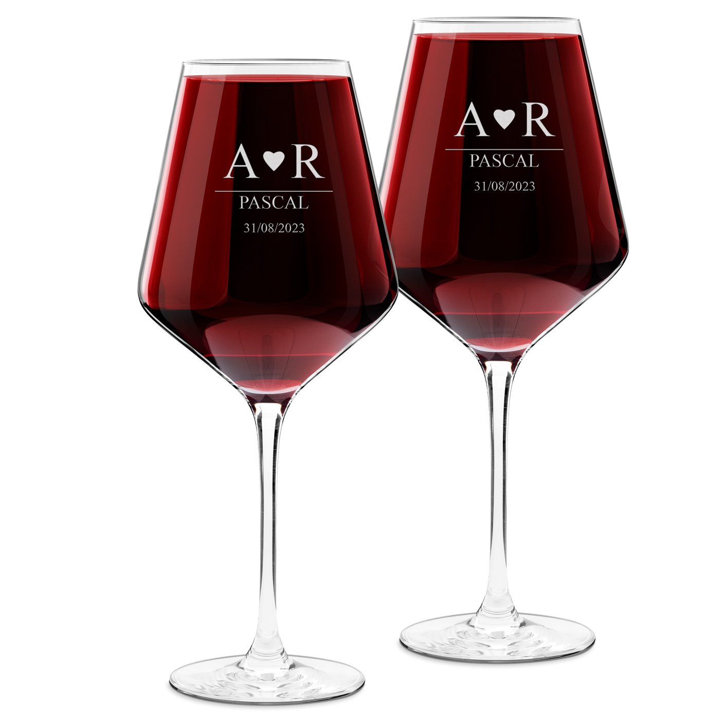 Copas de vino Murrano DE PUNTO DE VISTA grabadas para bodas con iniciales