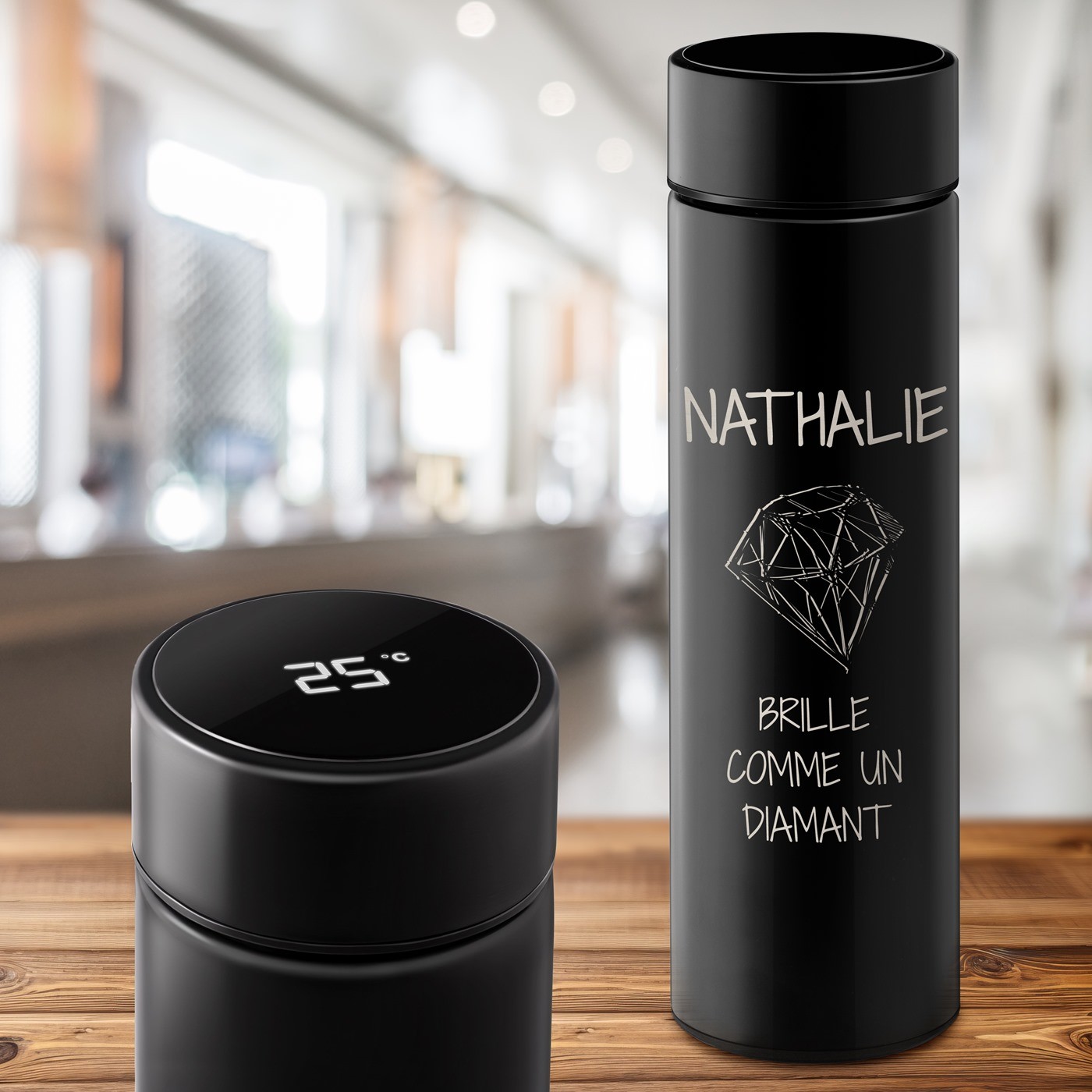 Botella Aislante Negra Personalizada con Pantalla LED para Novia en el Día de San Valentín